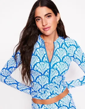 Sun Safe Raglan Rash Vest-Bright Blue, Blossomy Reinforced Grommets