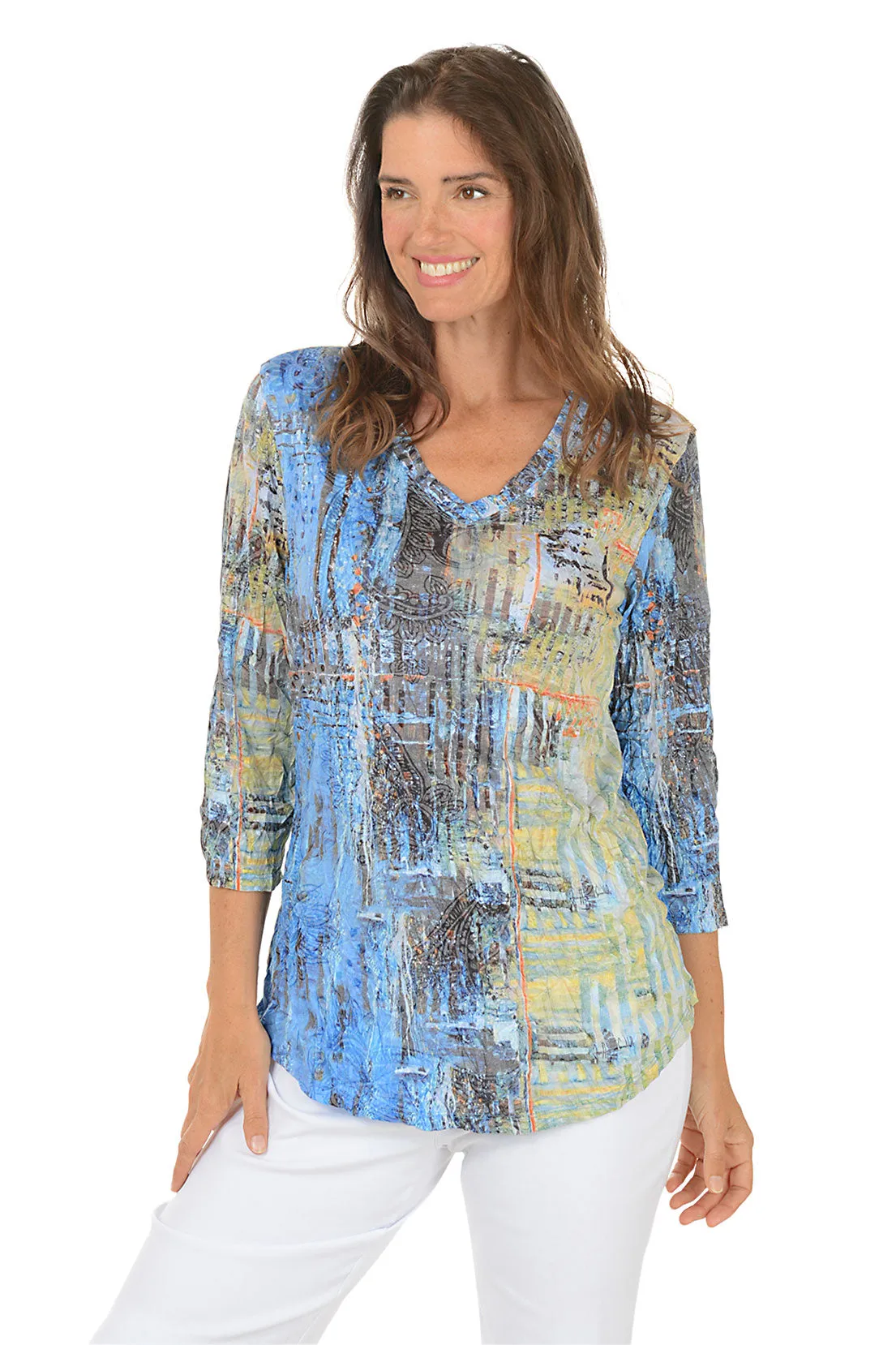 FlexibleKnit Sunny Day Gradient Crinkle V-Neck Top