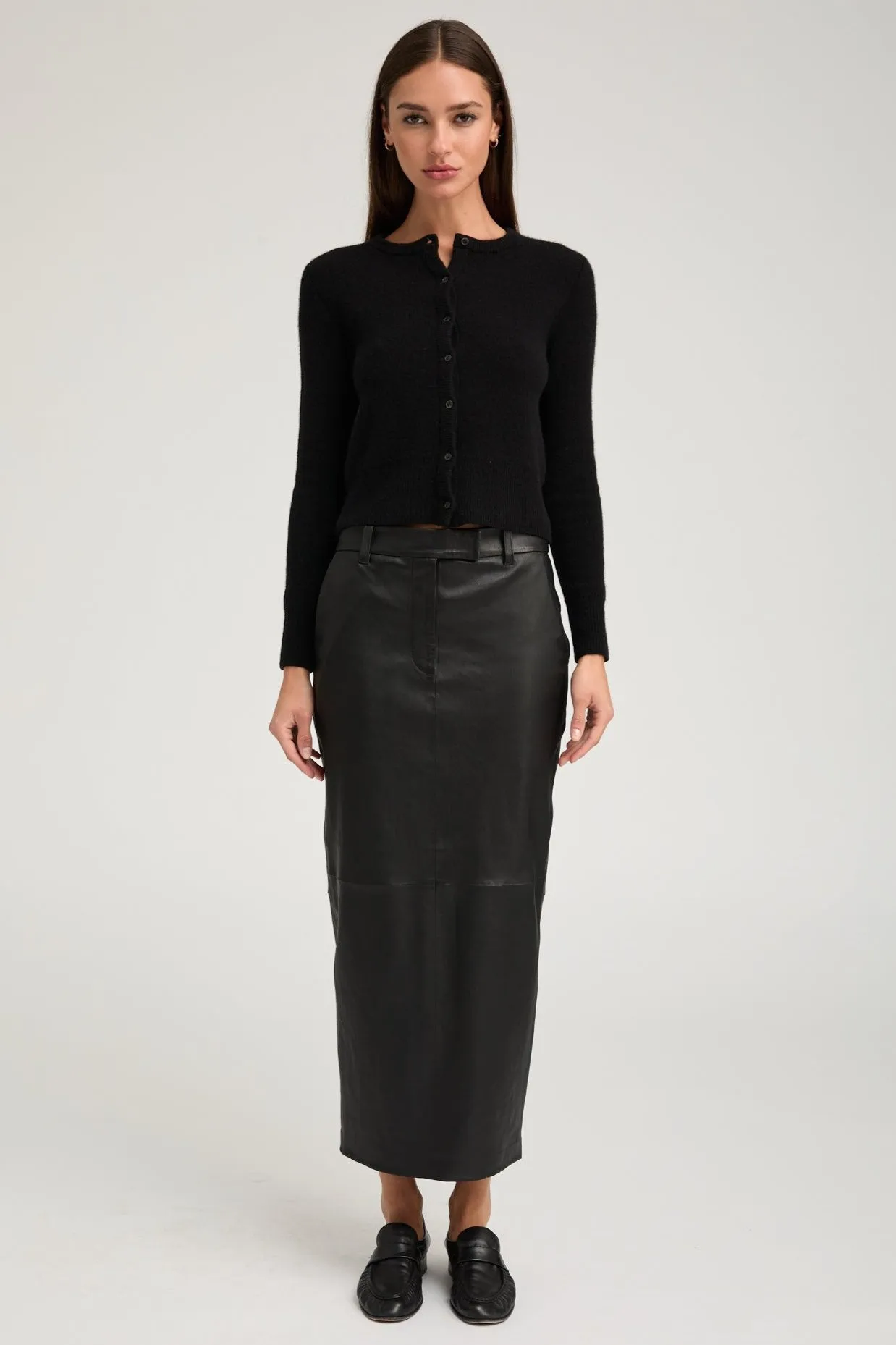 Split hem Cool Tone Black Leather Trouser Skirt
