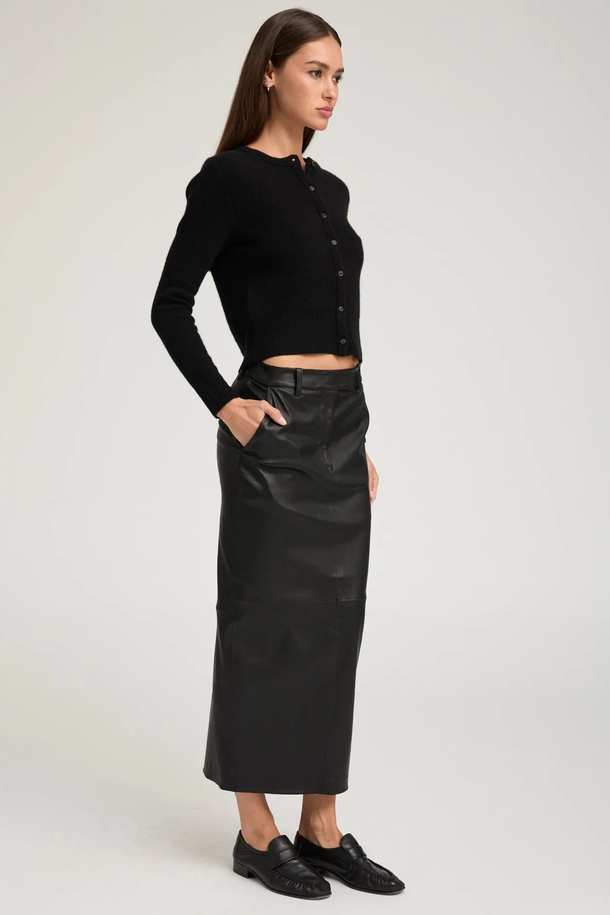 All Day Fit Black Leather Trouser Skirt