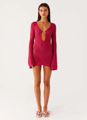 Sunriser Crochet Mini Dress - Pink