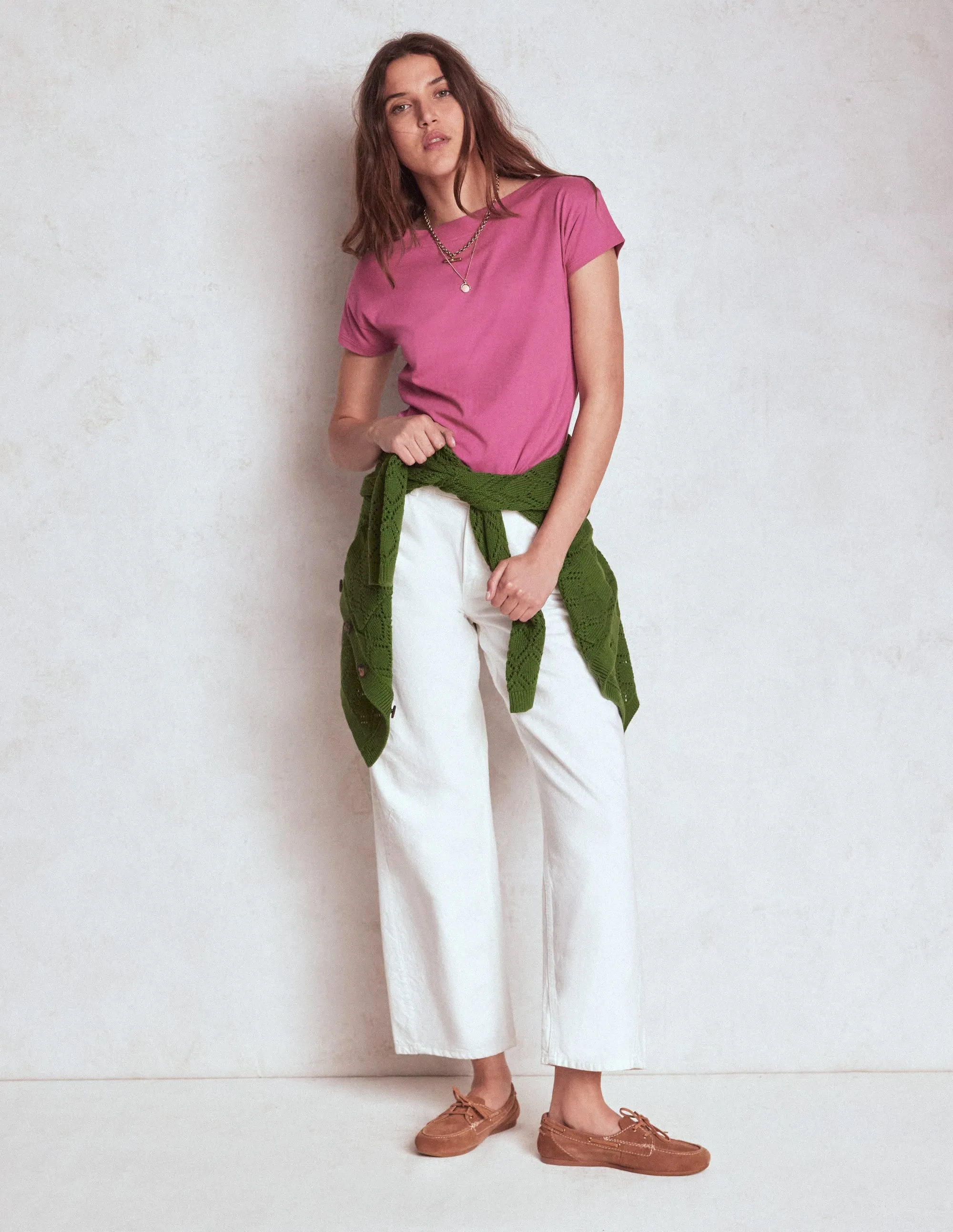 FourWay Stretch Fabric Compact Weave Fabric Supersoft Boat Neck T-Shirt-Purple Damson