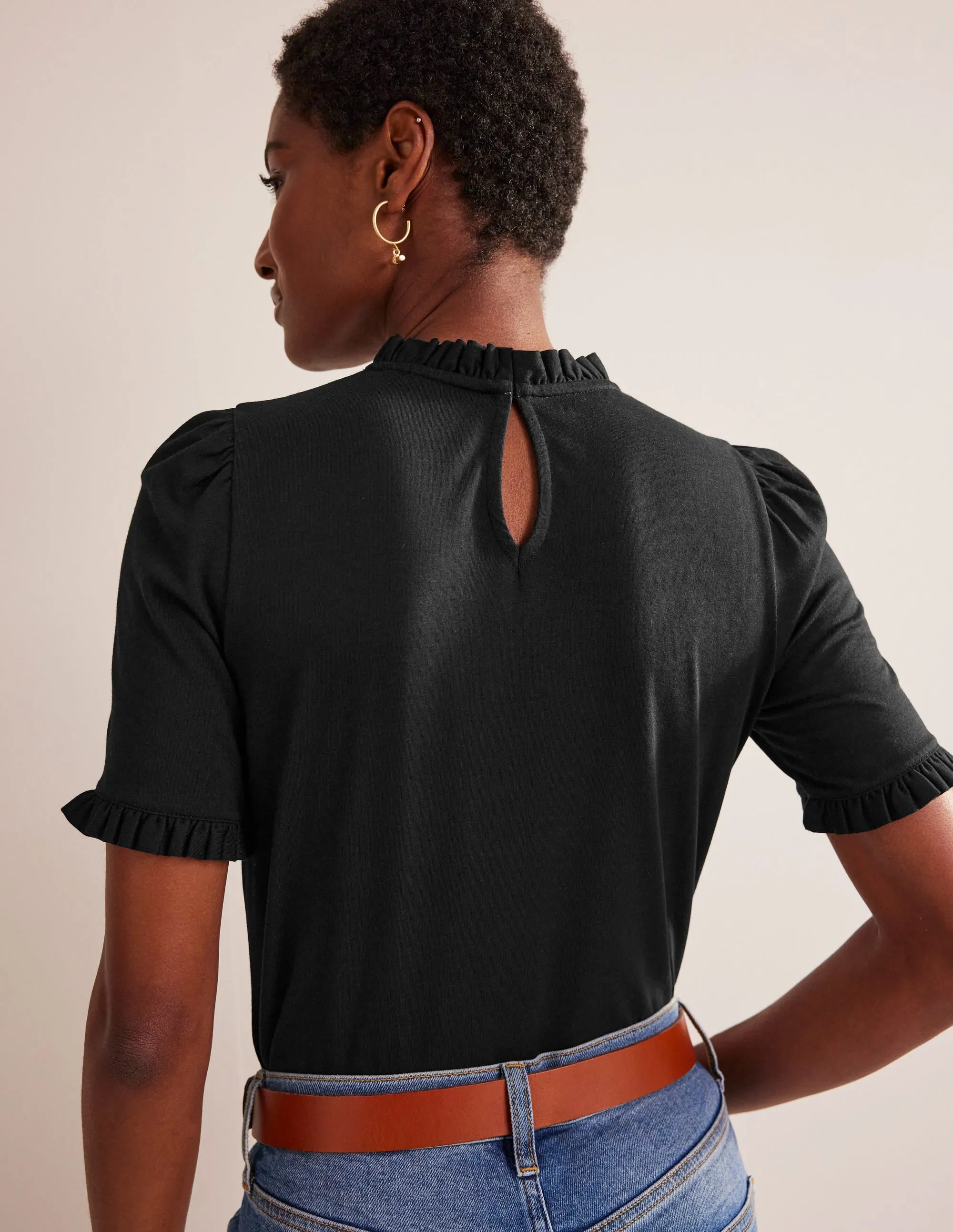 Supersoft Frill Detail T-shirt-Black Hidden Pocket Design