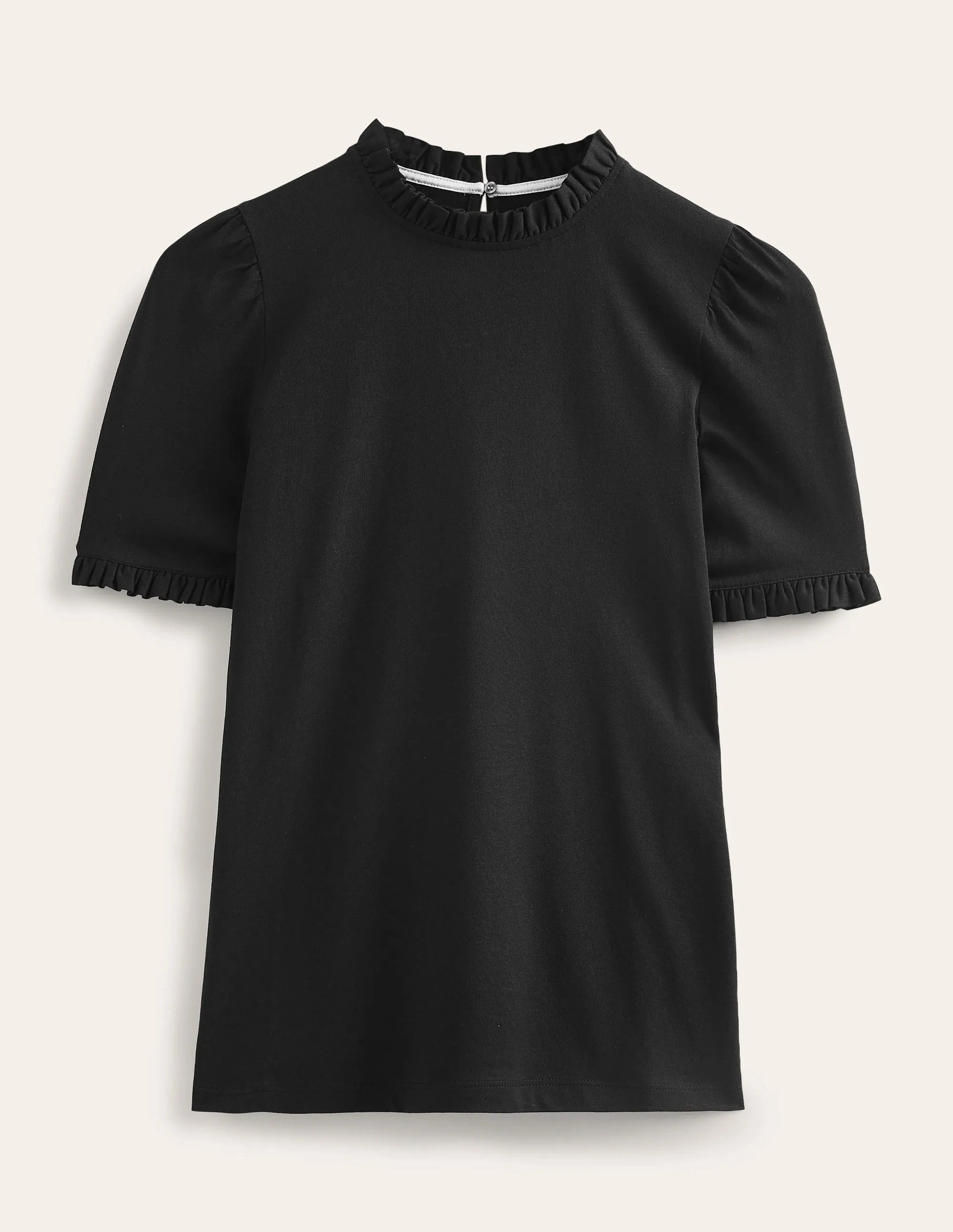 Supersoft Frill Detail T-shirt-Black Luxurious Feel