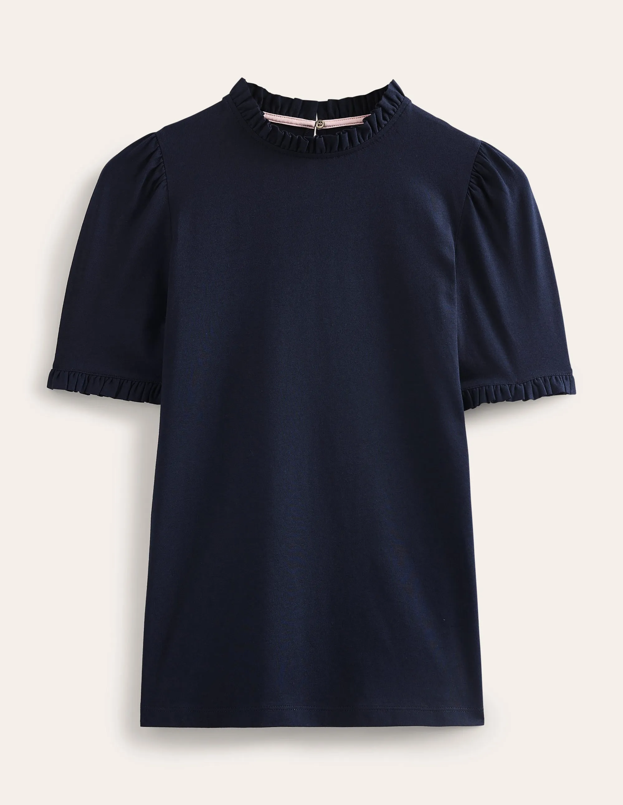 Supersoft Frill Detail T-shirt-Navy Tencel Lyocell Fiber