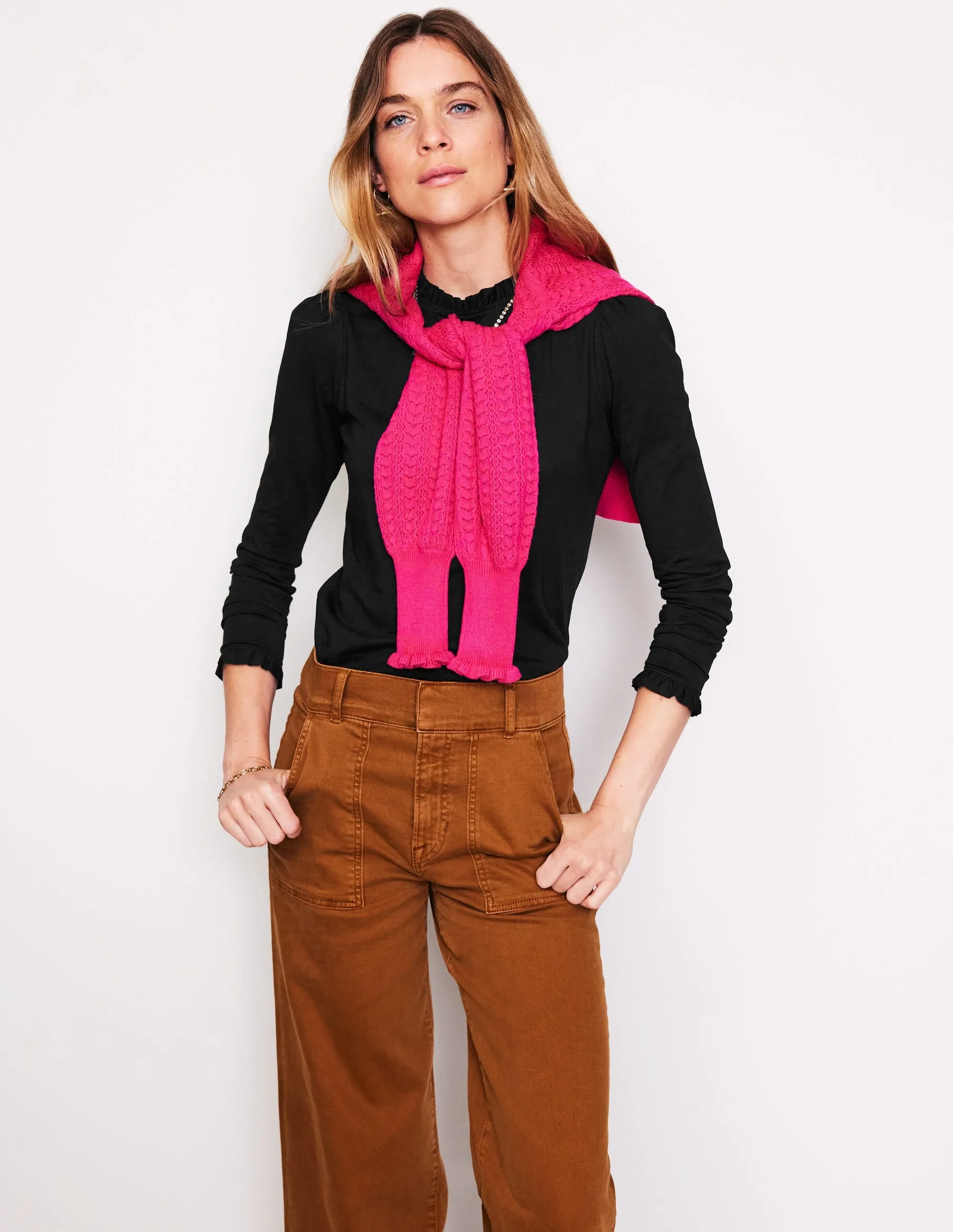 hypoallergenic material Supersoft Frill Detail Top-Black