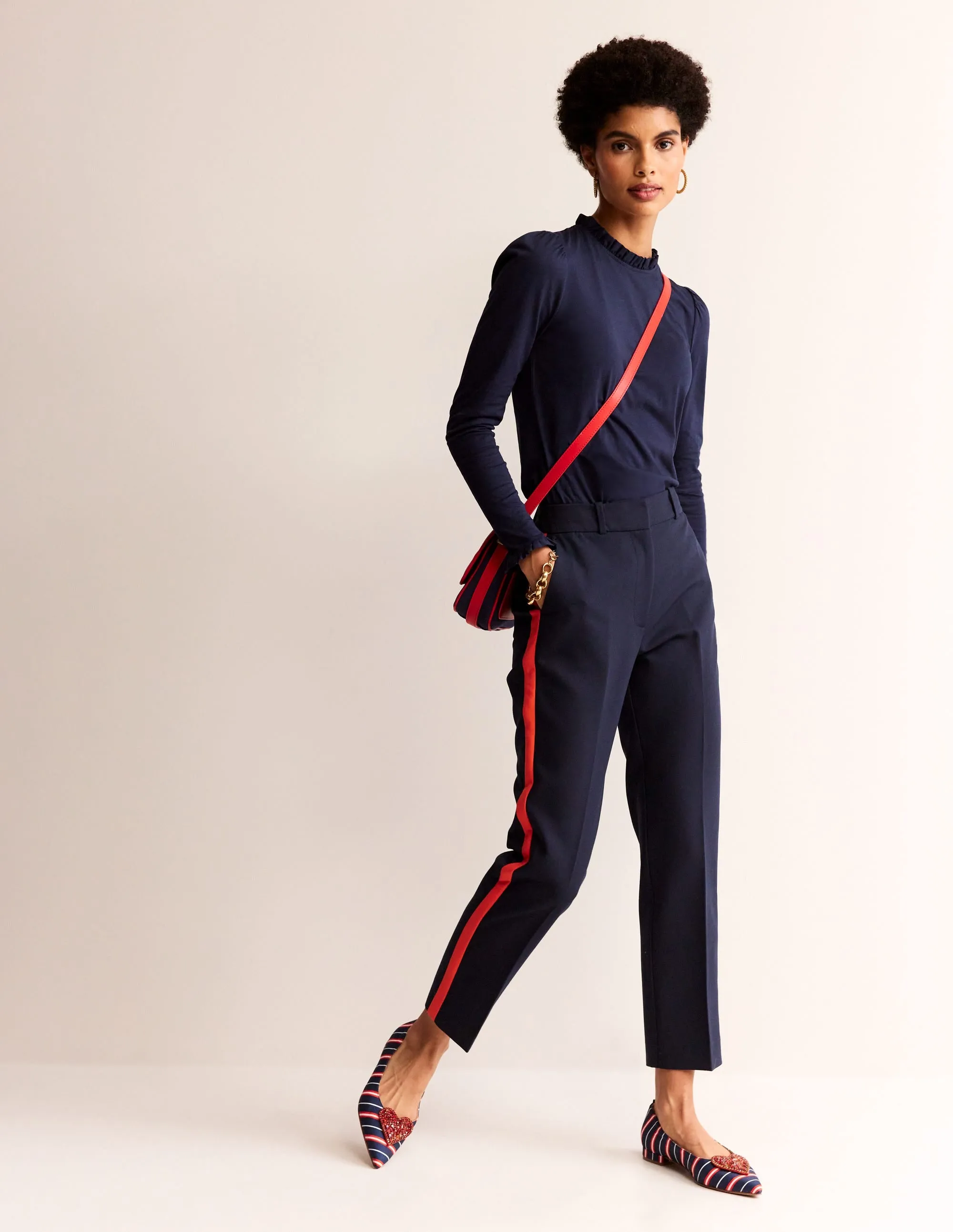 Supersoft Frill Detail Top-Navy Earthy Tone Colorways Moisture Wicking Fabric