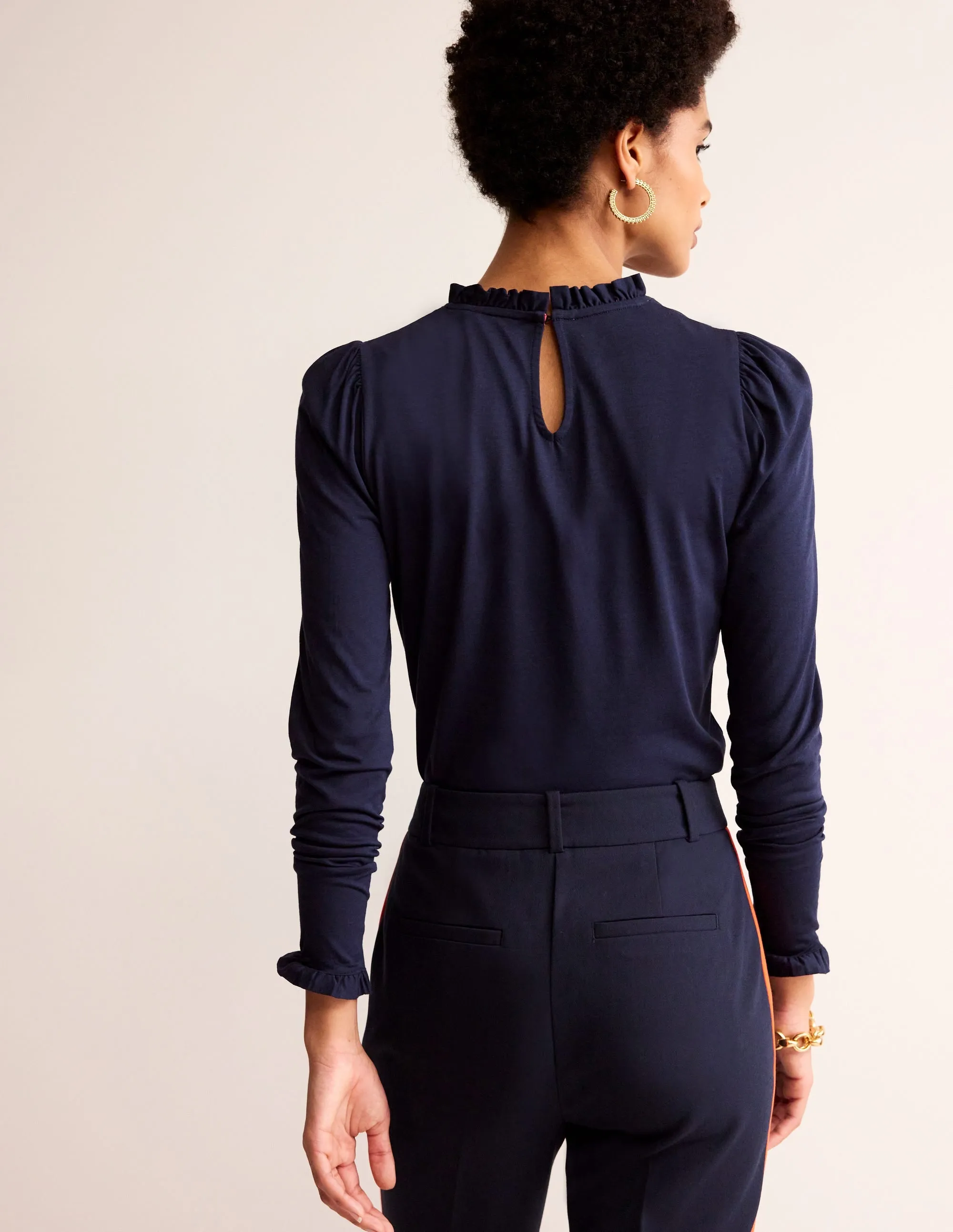 Supersoft Frill Detail Top-Navy Comfortable clothing LowProfileZipperSystem