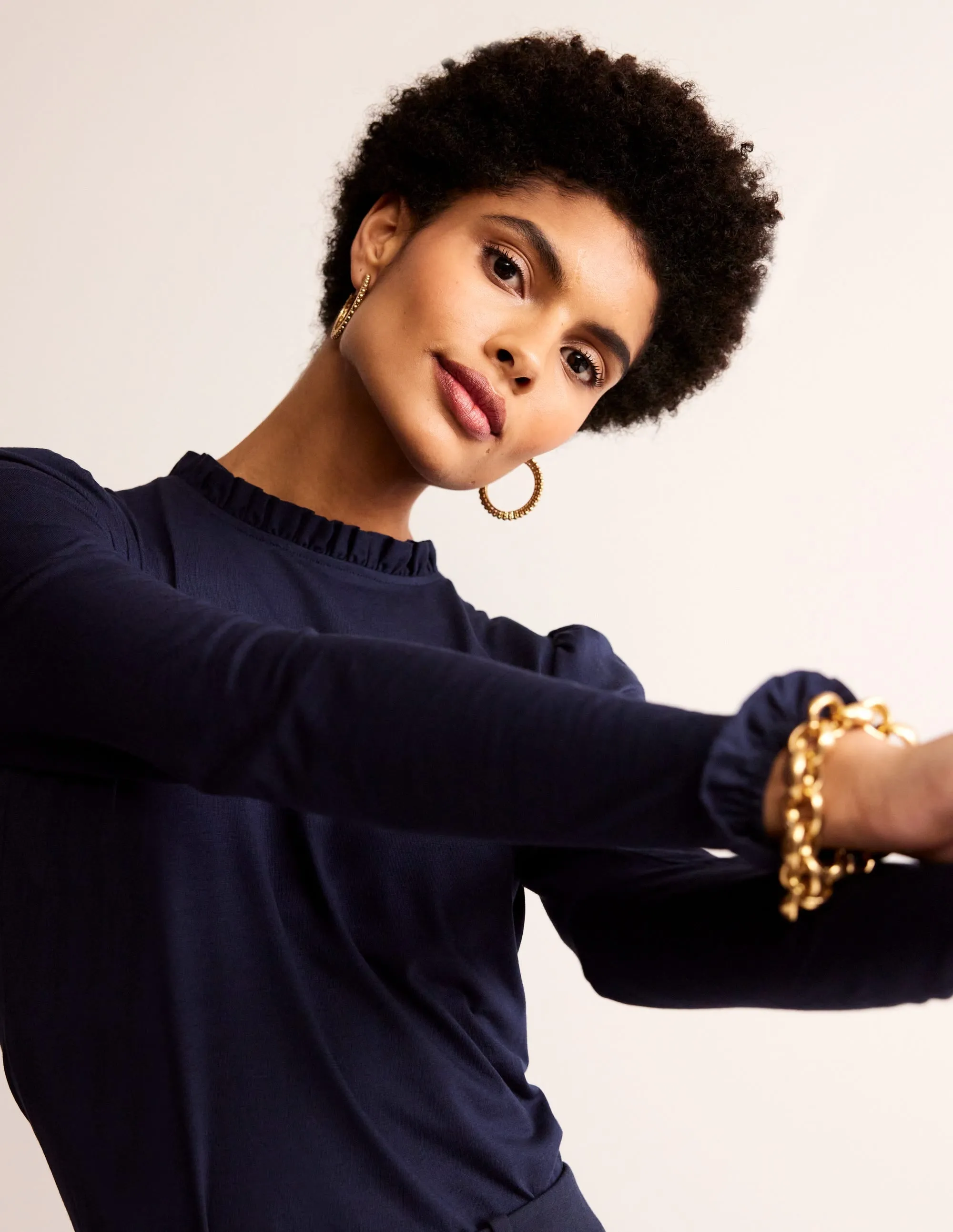 Supersoft Frill Detail Top-Navy Antimicrobial Treatment Silicone Print Detail