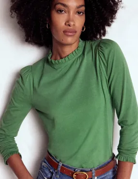 Supersoft Frill Detail Top-Newt Green Tear Resistant Reinforcement