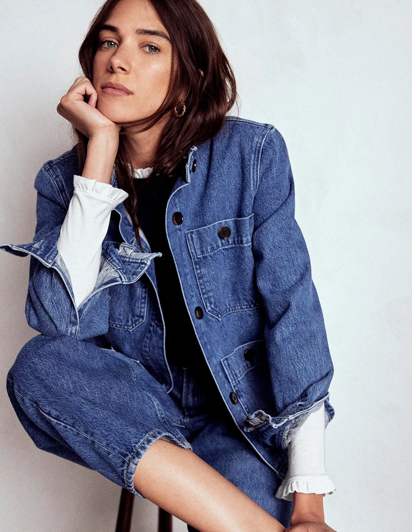 Flexible Knit Blend Supersoft Frill Detail Top-White