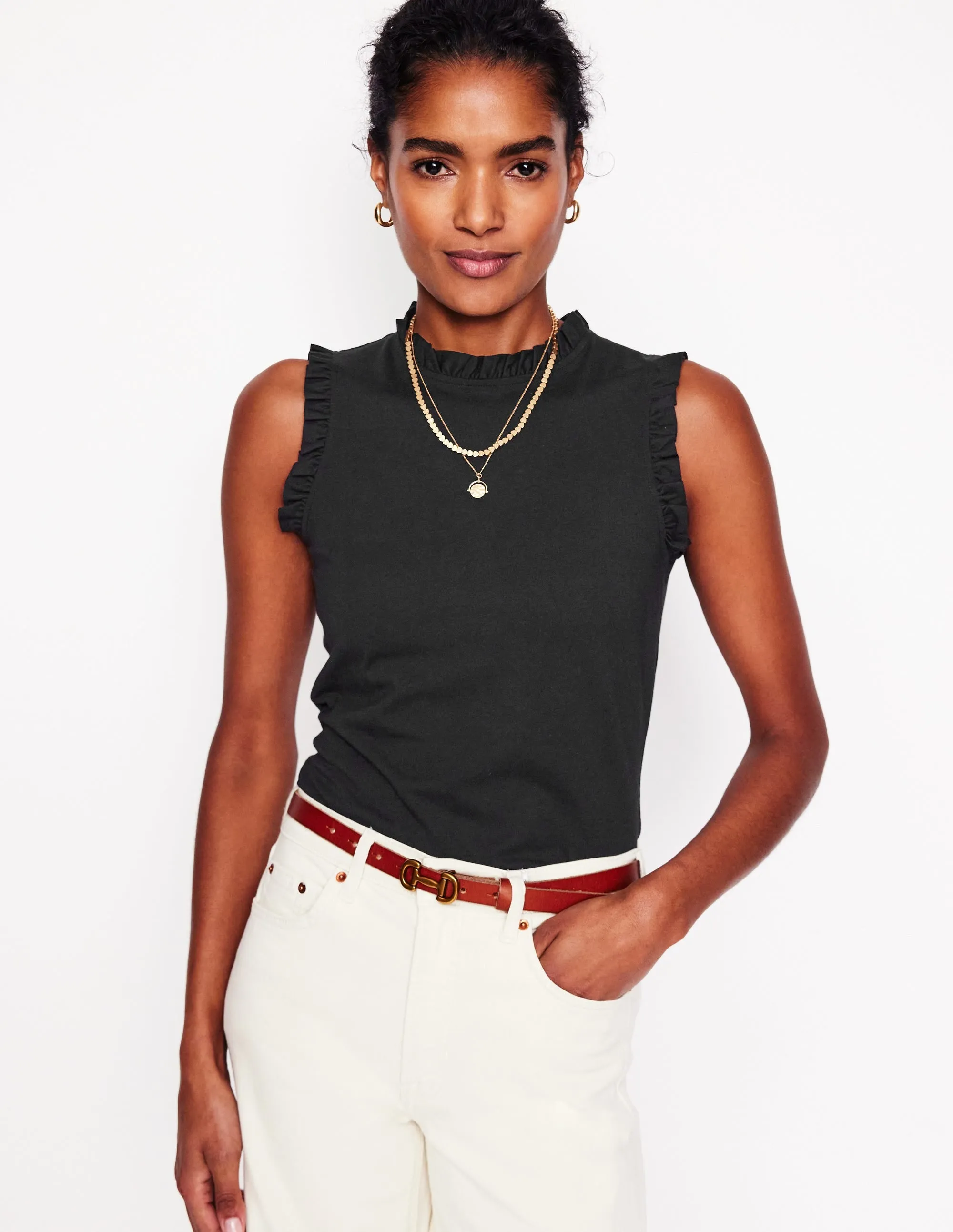 Supersoft Frill Detail Vest-Black Stylish T-shirt