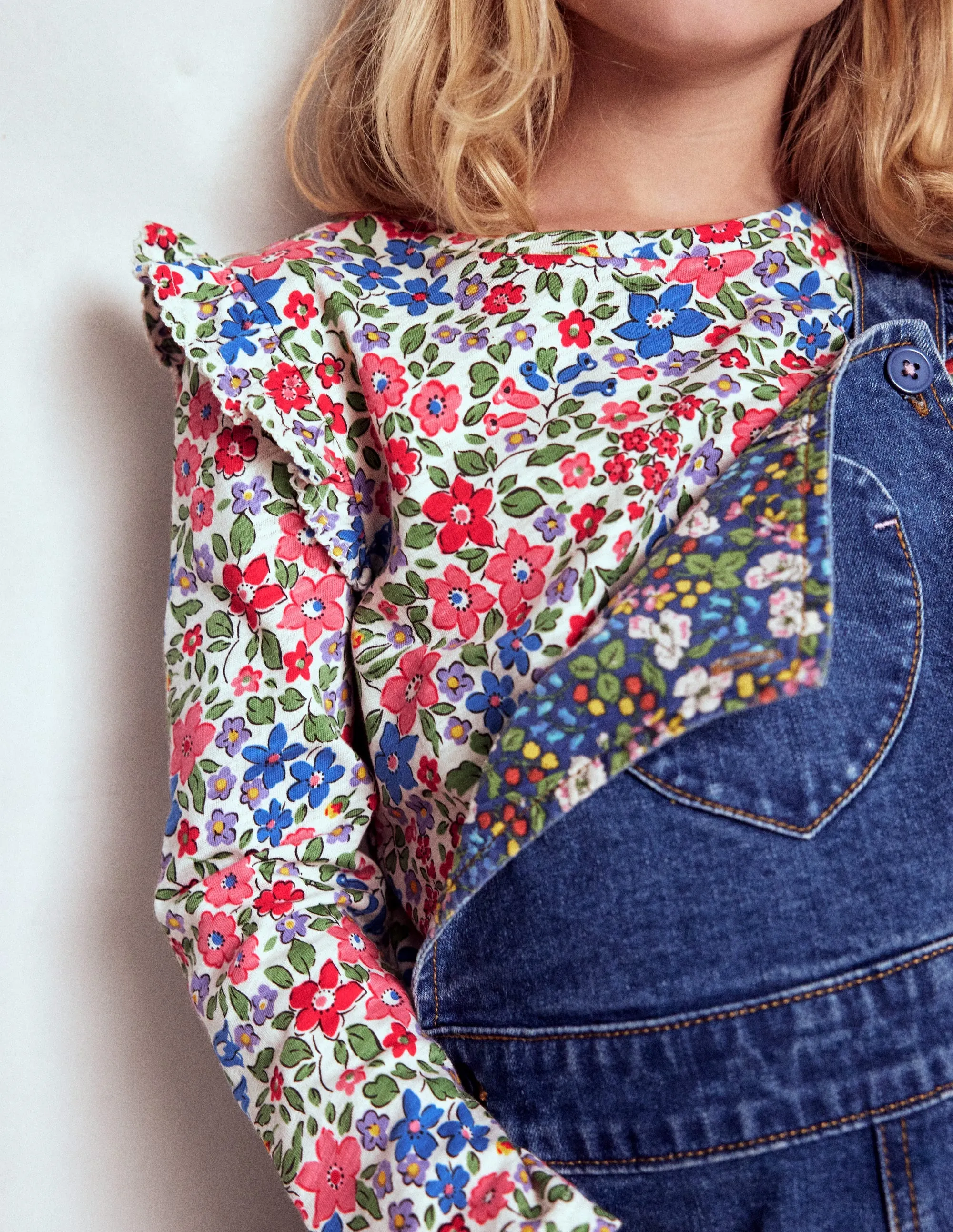 Frill Sleeve Slub Top-Rose Pink Flowerbed UltraLightweight