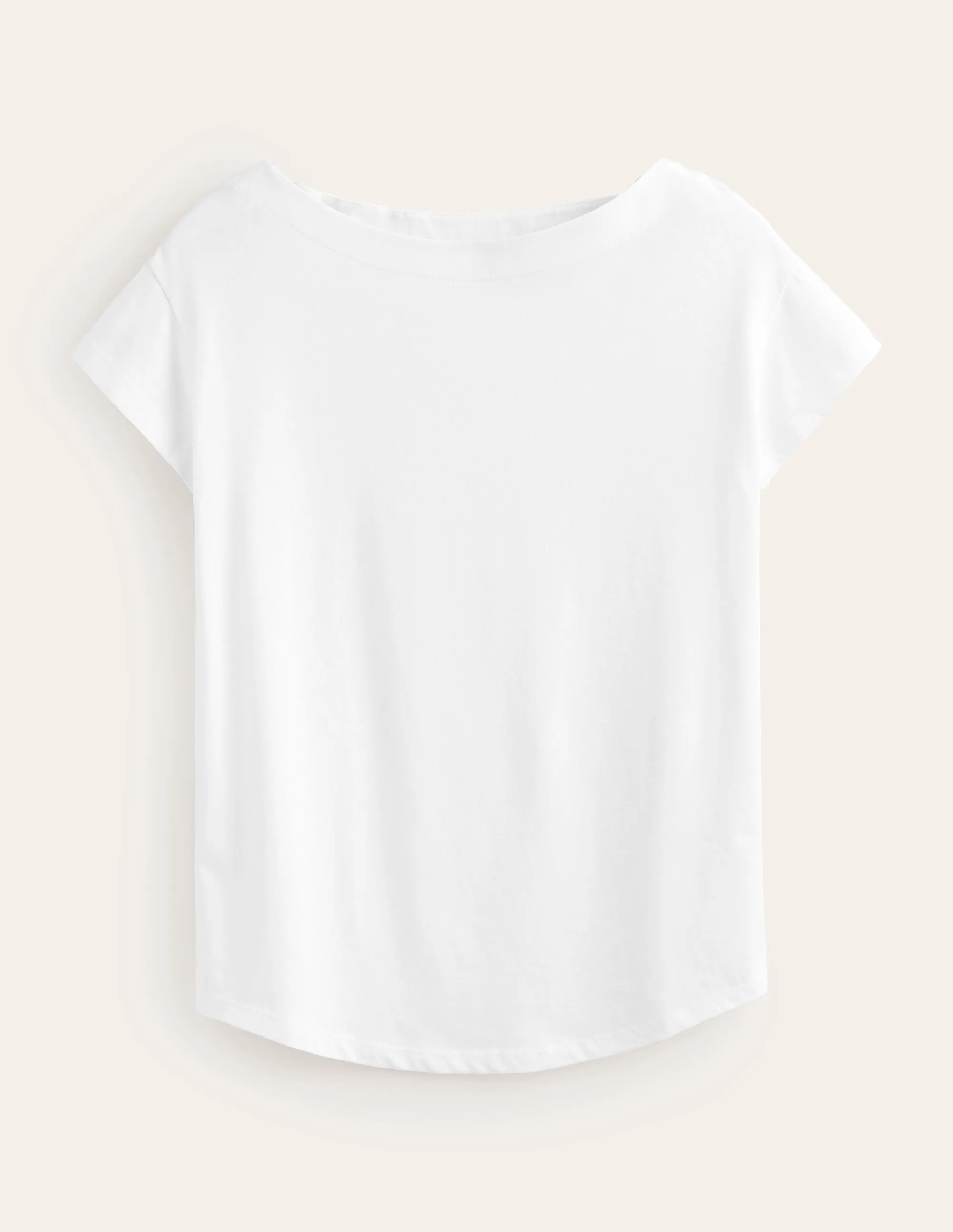 Layered Hem Detailing Supersoft Boat Neck T-Shirt-White