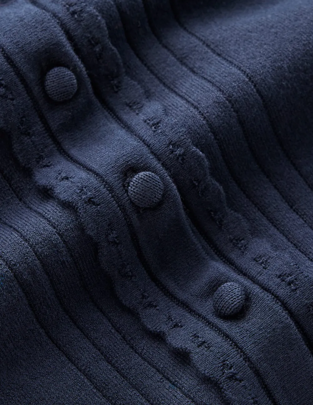Angela Cotton Scallop Cardigan-Navy Crew Neckline