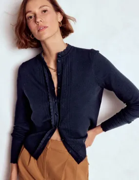 Angela Cotton Scallop Cardigan-Navy City Comforted Cozy Weekend