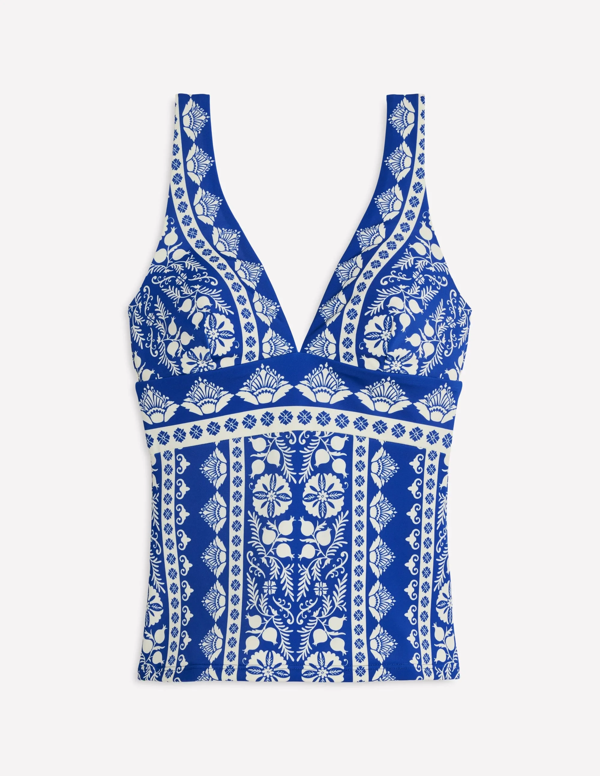 Four Way Stretch Technology Porto Tankini Top-Bright Blue, Ornate Stripe