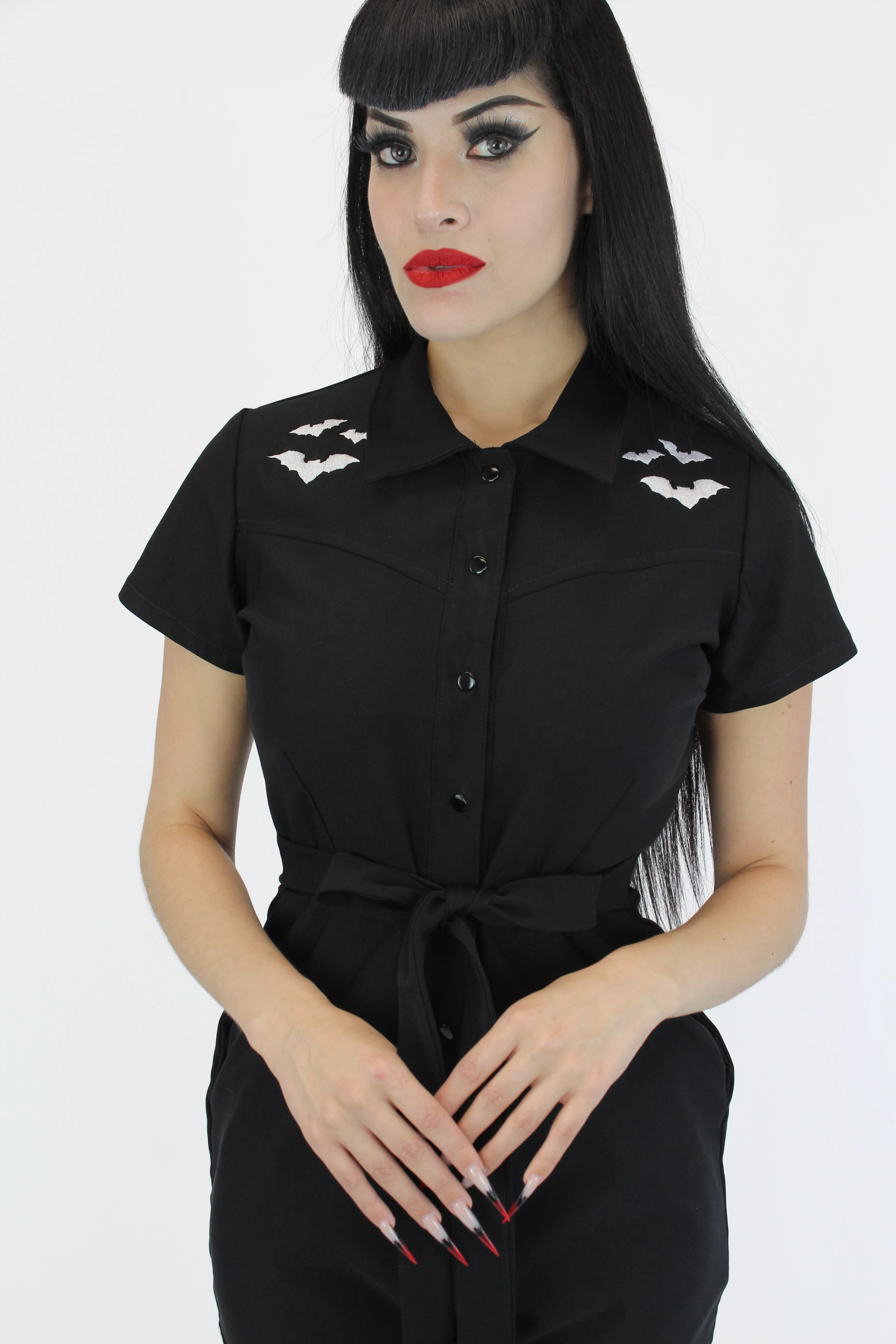 Stretchy Bat Black Romper With Belt Stretch Design Casual Days