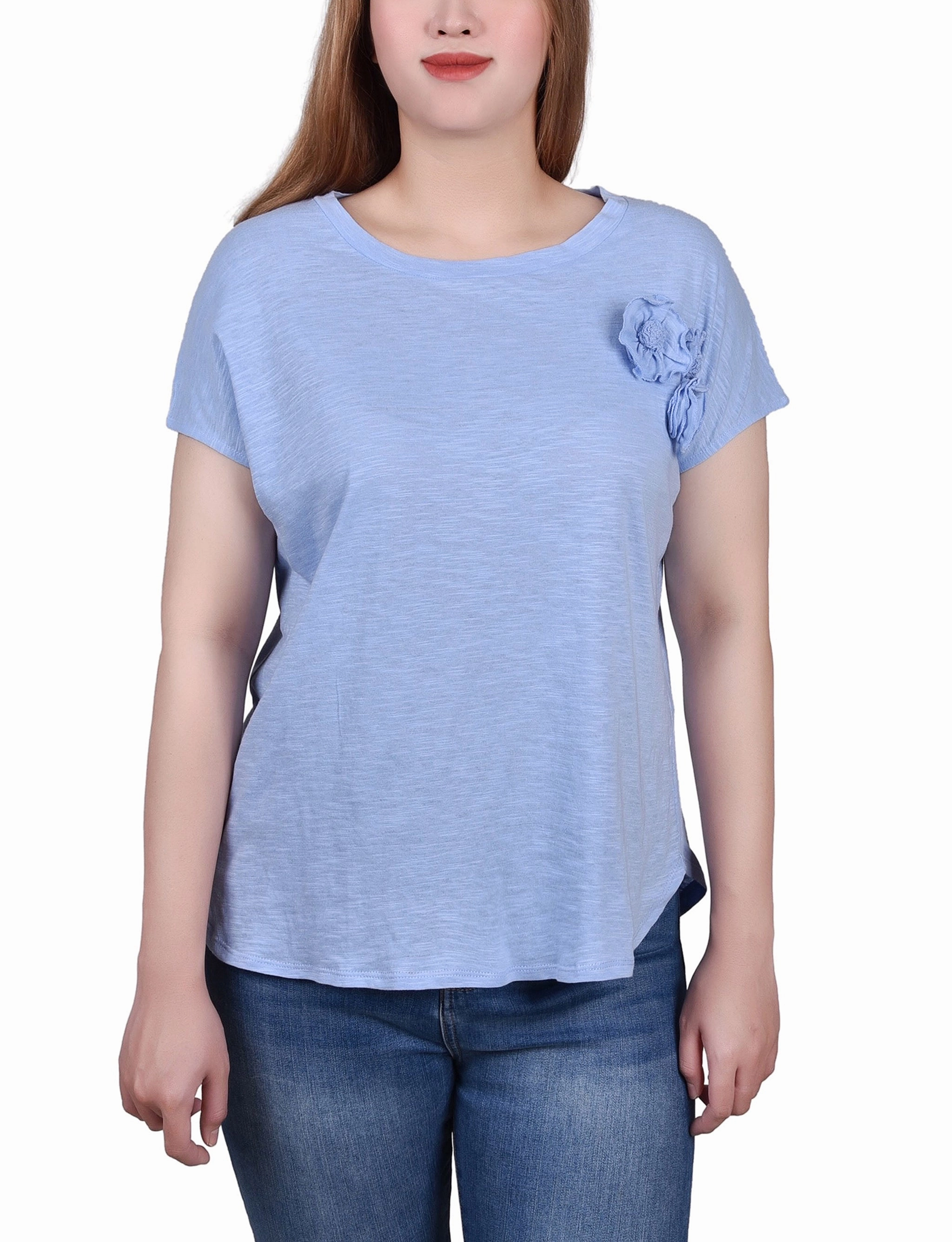 UPFProtection Petite Short Sleeve Slub Knit Top