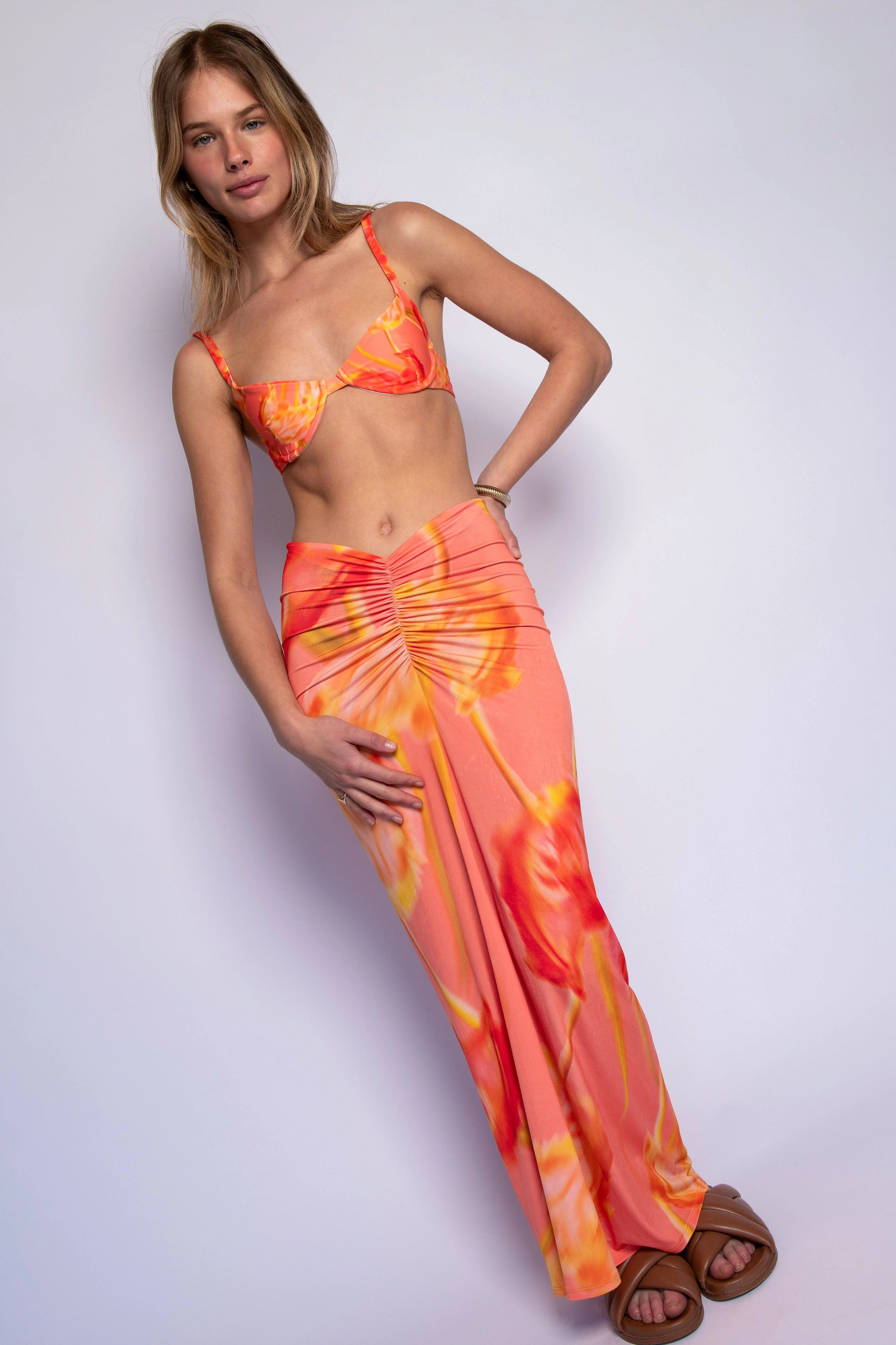 Embroidered Detail Hygienic Coating Sweetie Maxi Skirt Silk Jersey - Rum Punch