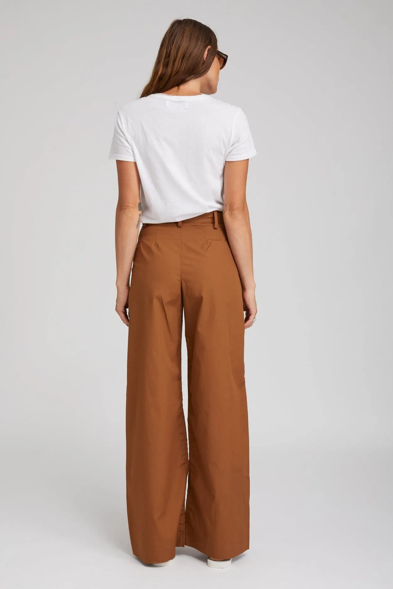 Seasonal Wear Comfortable Waistband Espresso Cotton Poplin Pleated Trousers