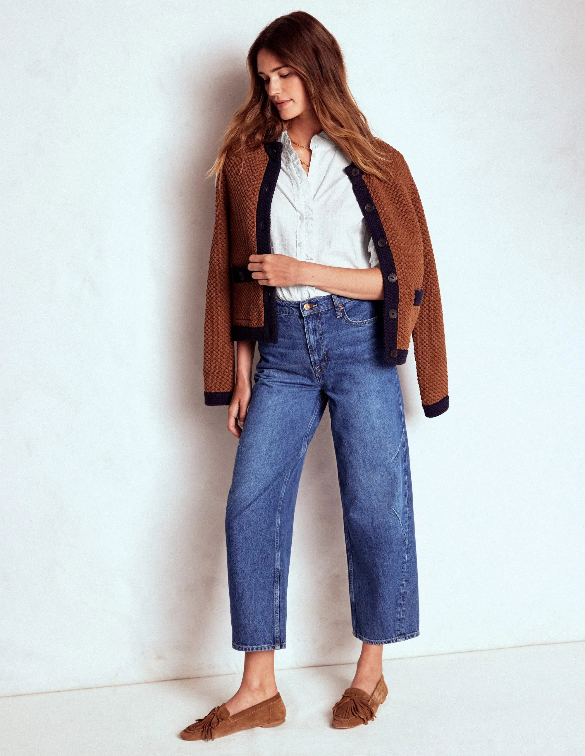 Helena Cotton Dobby Top-White High Collar Option