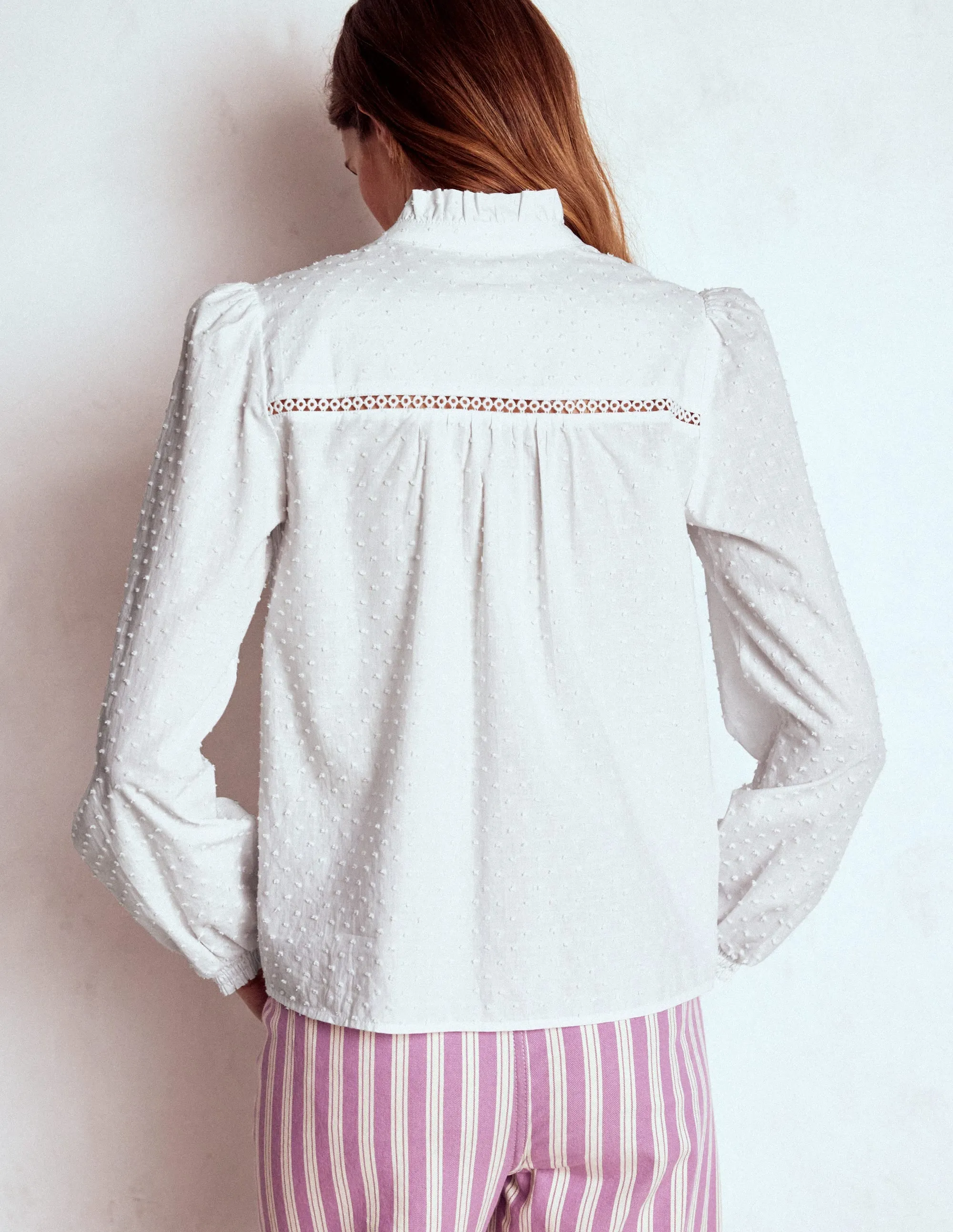 TonalStitching Helena Cotton Dobby Top-White
