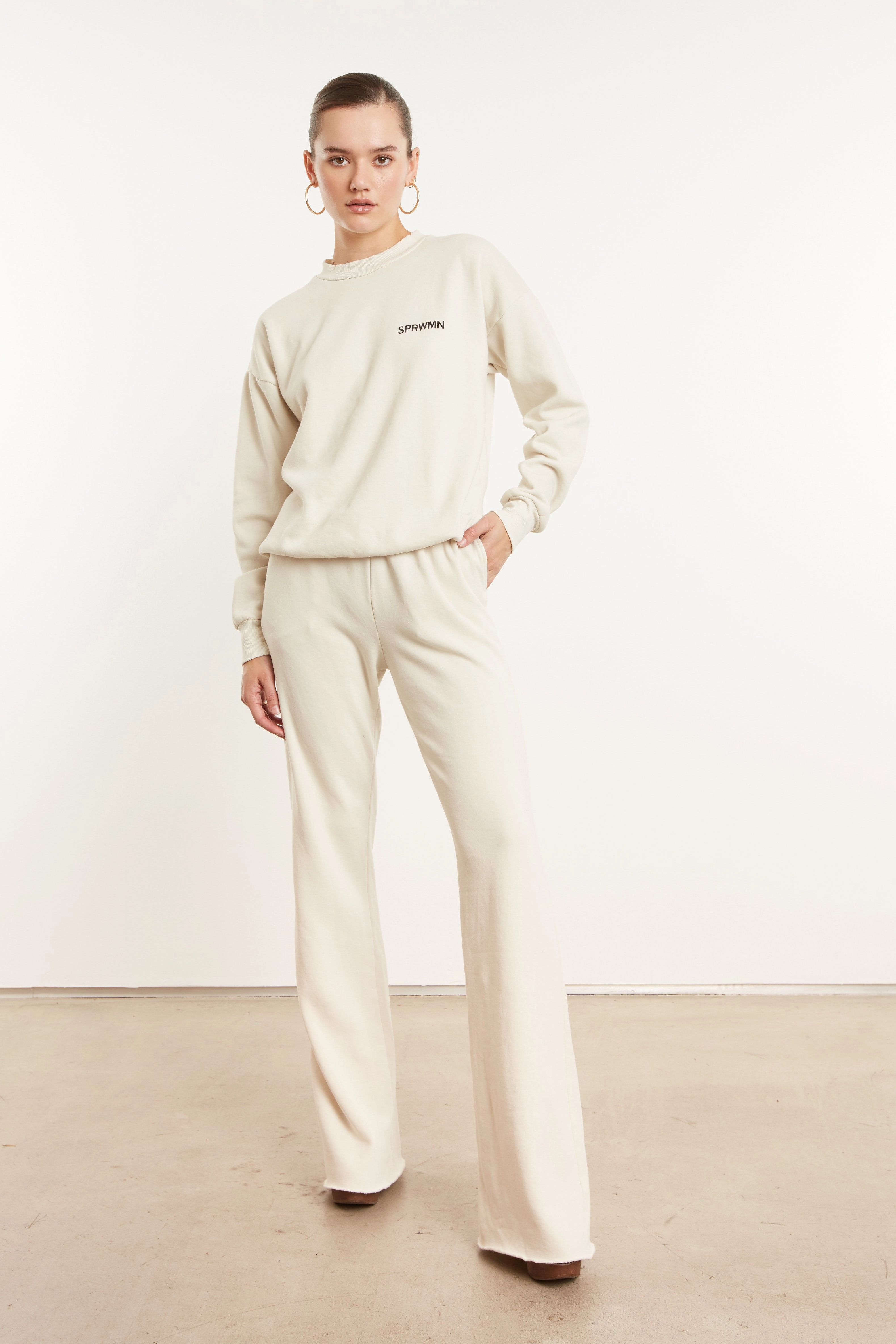 Vintage White Fleece Straight Leg Sweatpants Comfy Style