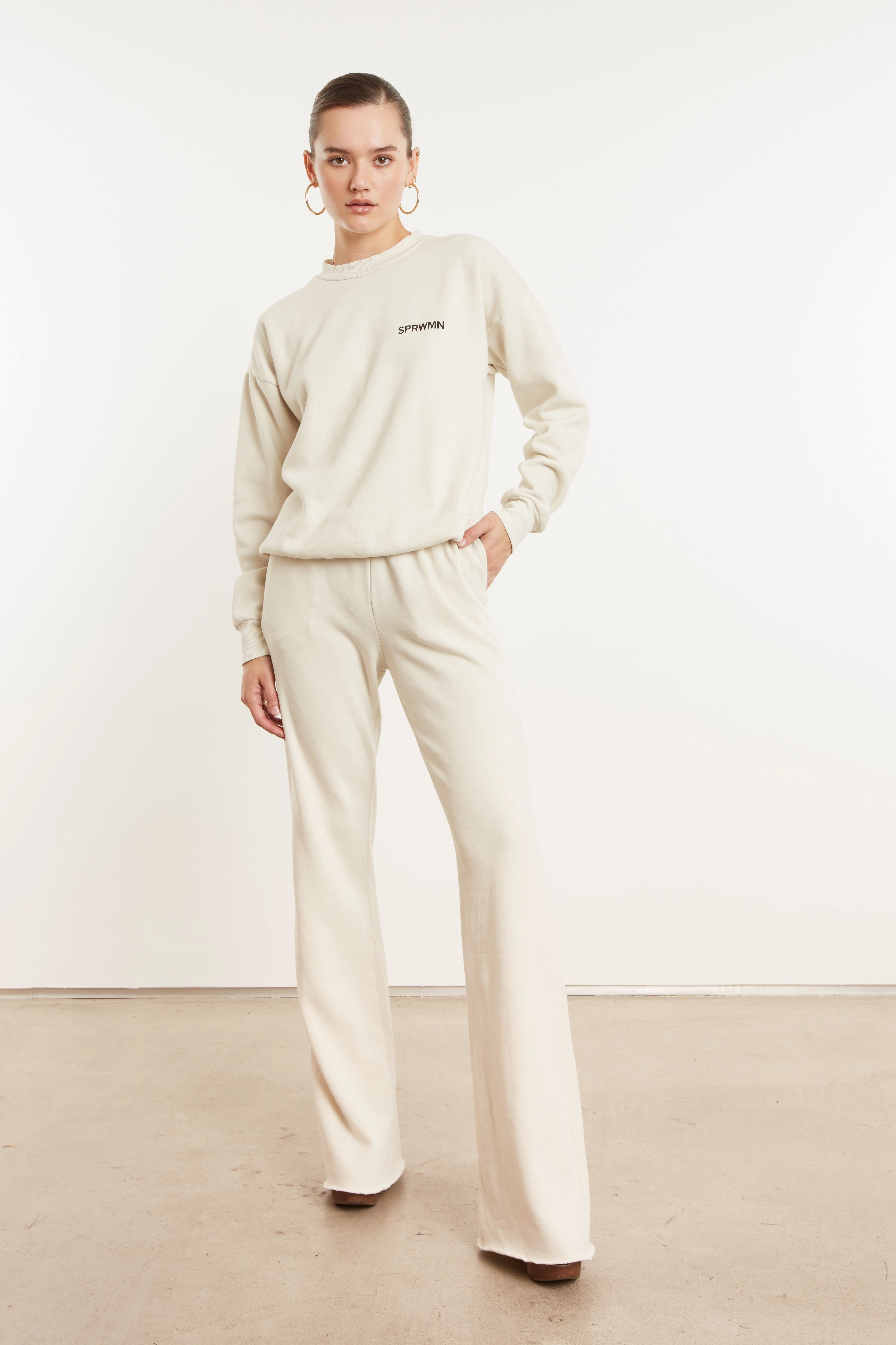 Eco Friendly Dye MultiPanel Design Vintage White Fleece Straight Leg Sweatpants