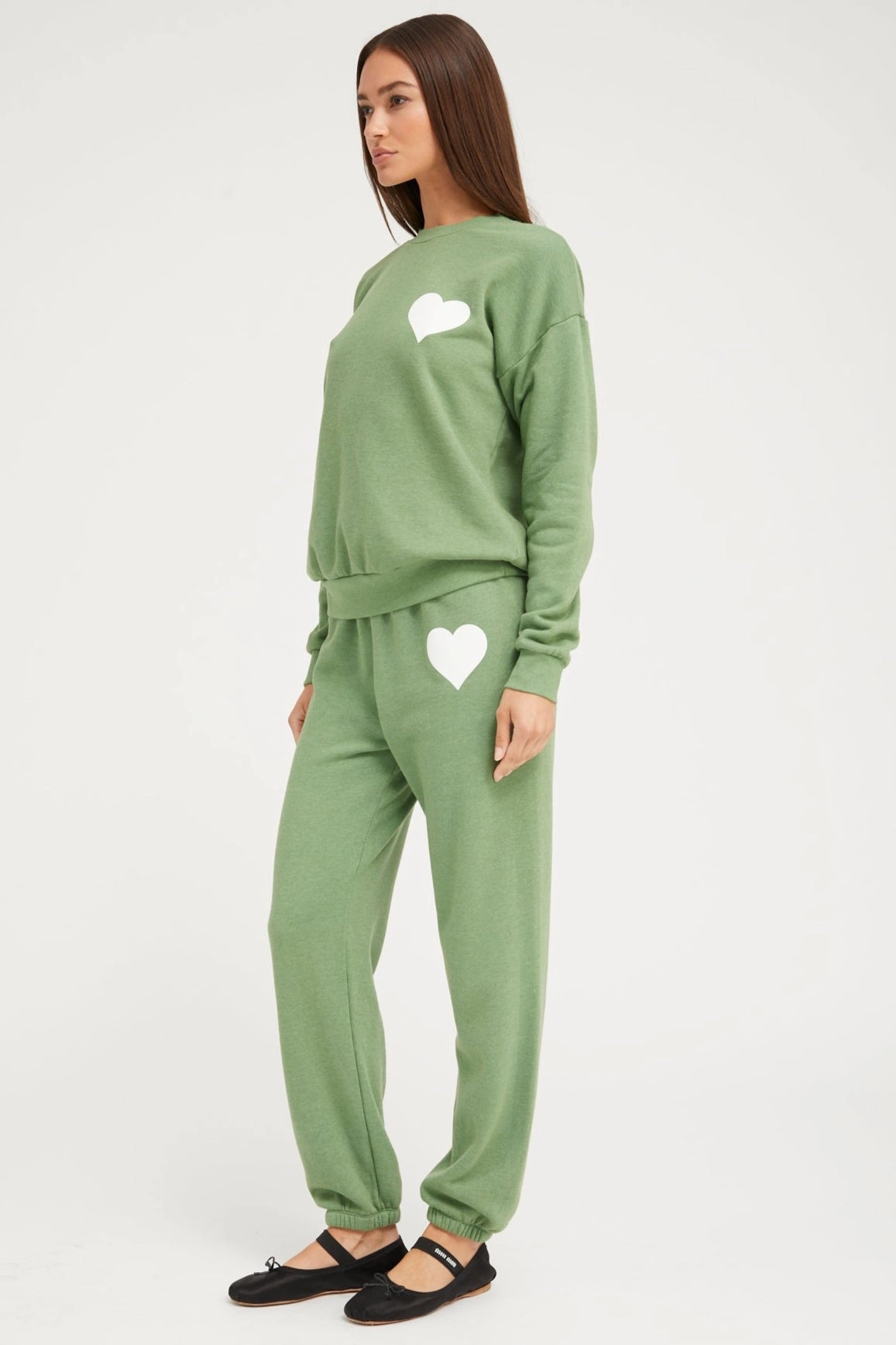 SoftTouchBrushedInterior High Collar Option Fern Heart Sweatshirt