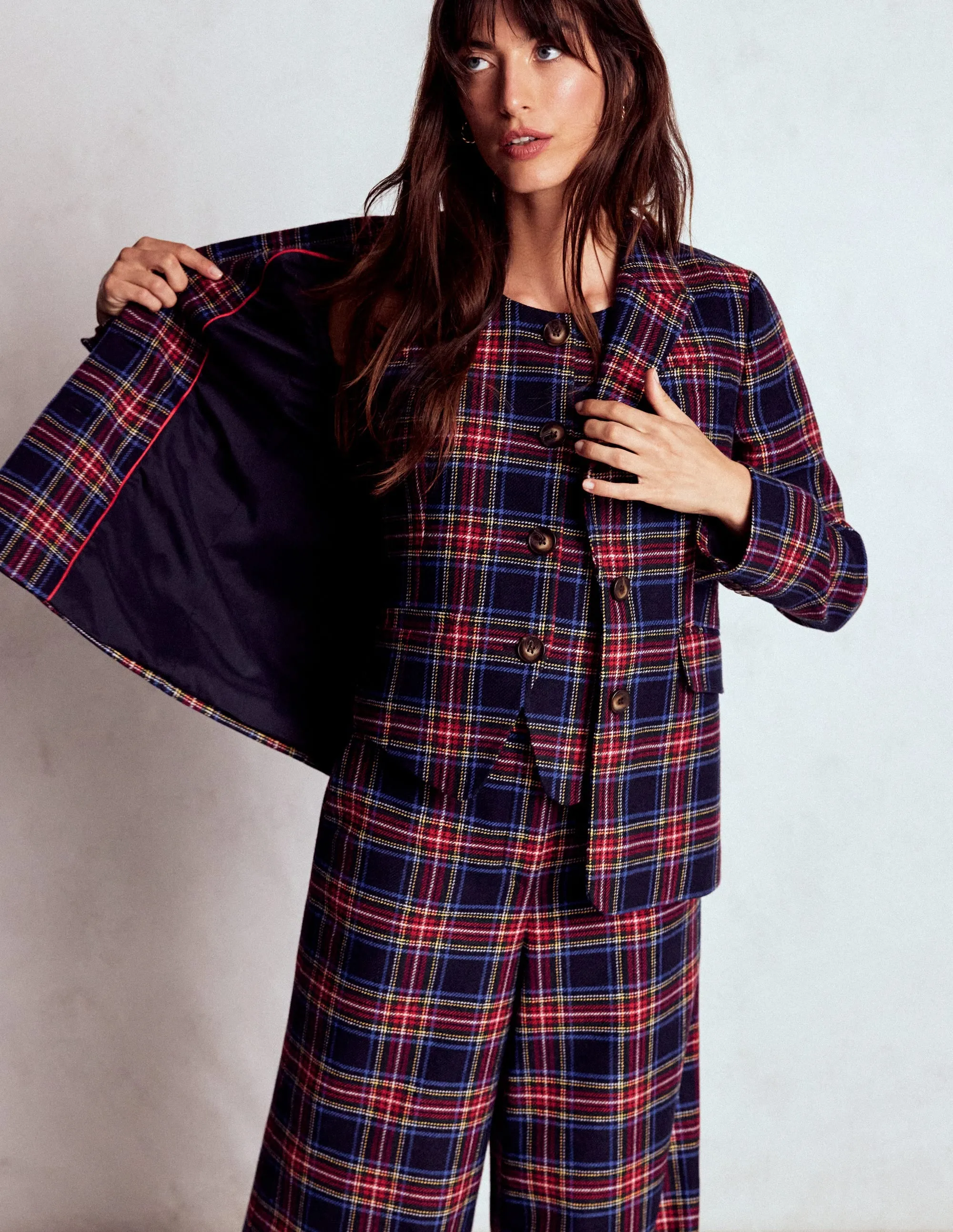 Tailored Check Waistcoat-Navy, Green and Red Check Insulated Lining