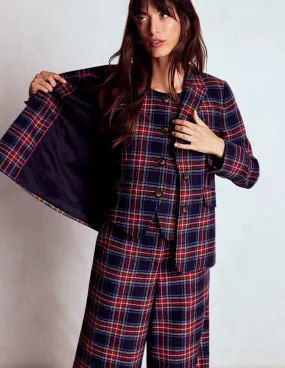 Tailored Check Waistcoat-Navy, Green and Red Check Insulated Lining