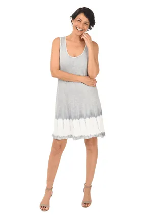 Grey Tie-Dye Border Sleeveless Dress Fitted Design Reversible-Style
