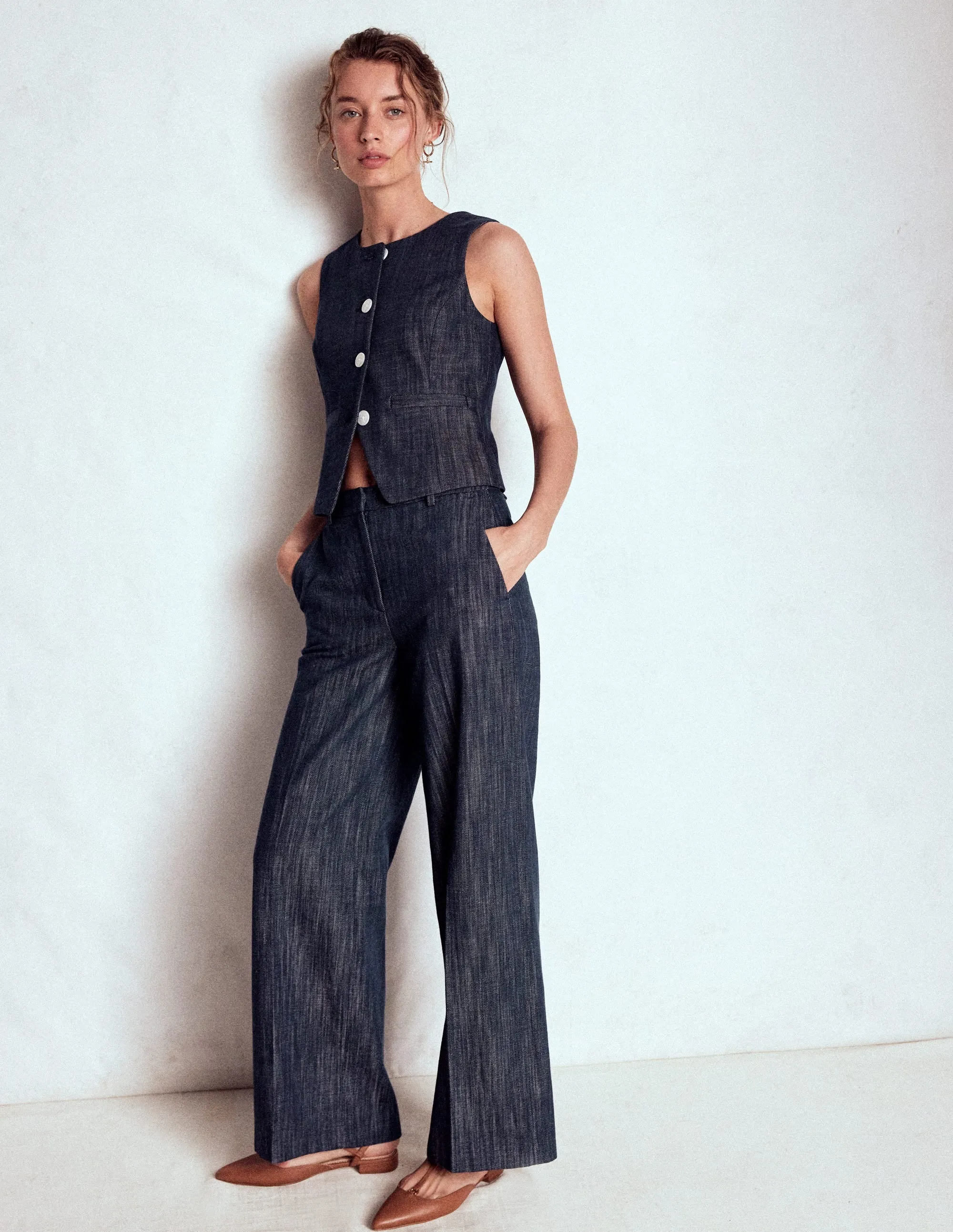 Hooded style Tailored Twill Waistcoat-Navy, Indigo