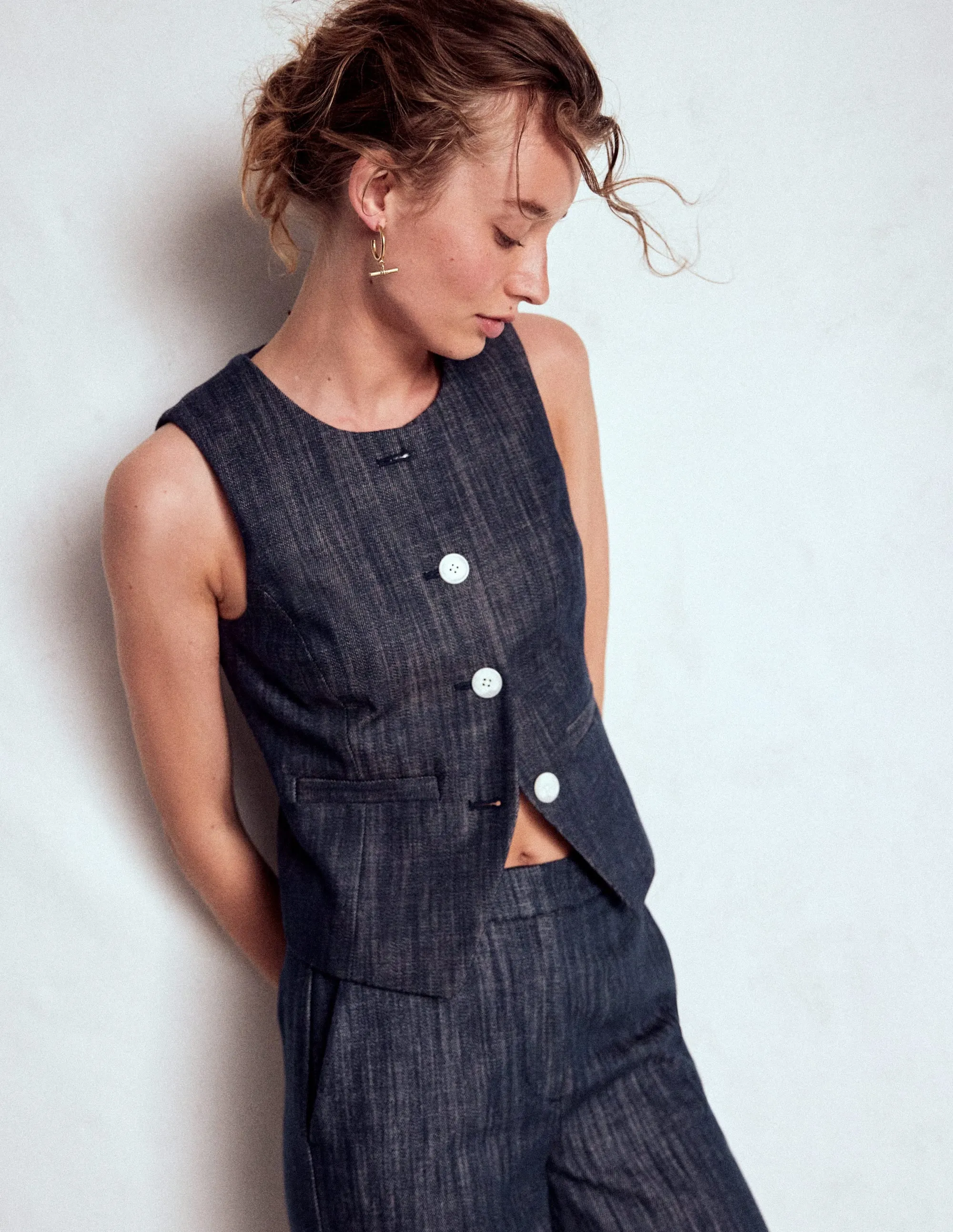 Tailored Twill Waistcoat-Navy, Indigo Breathable fabric tech FoldableStructure