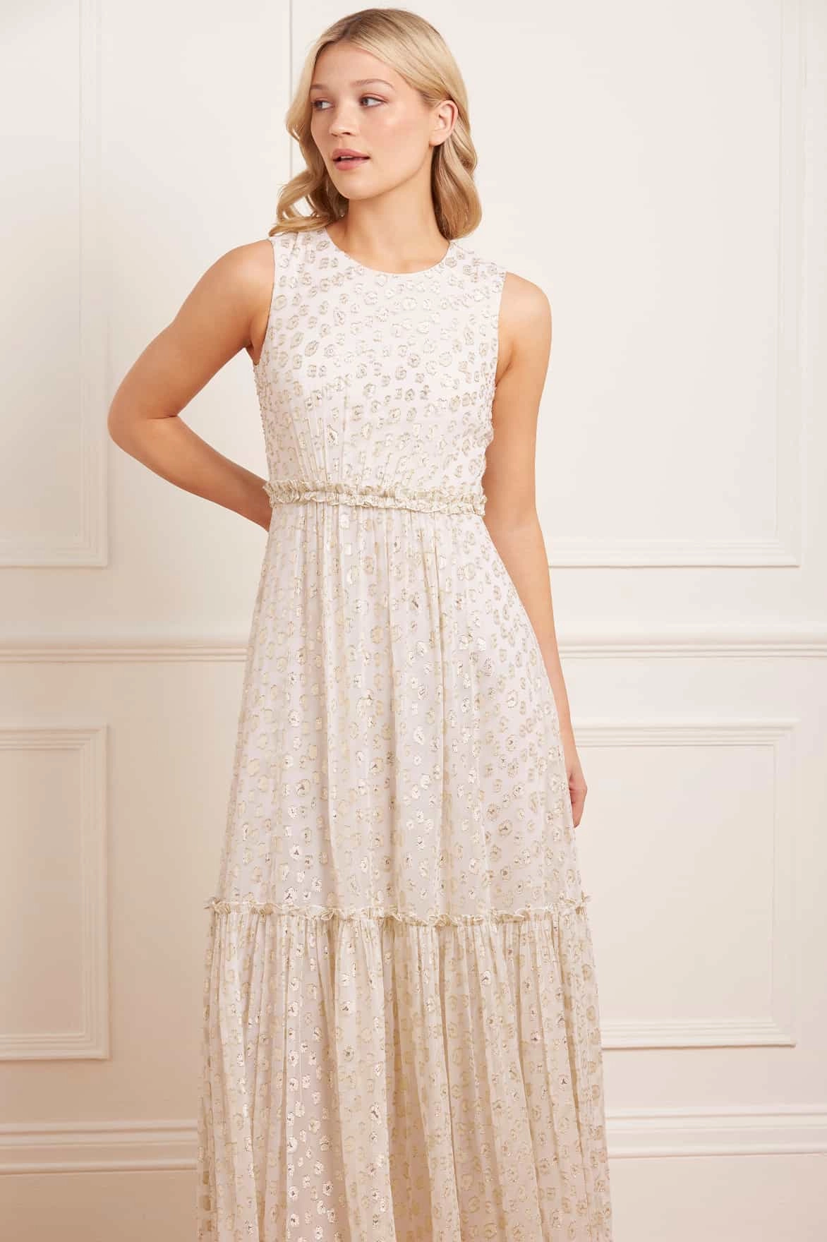 Light and breezy summer dress Harper Lurex Cape Ankle Gown