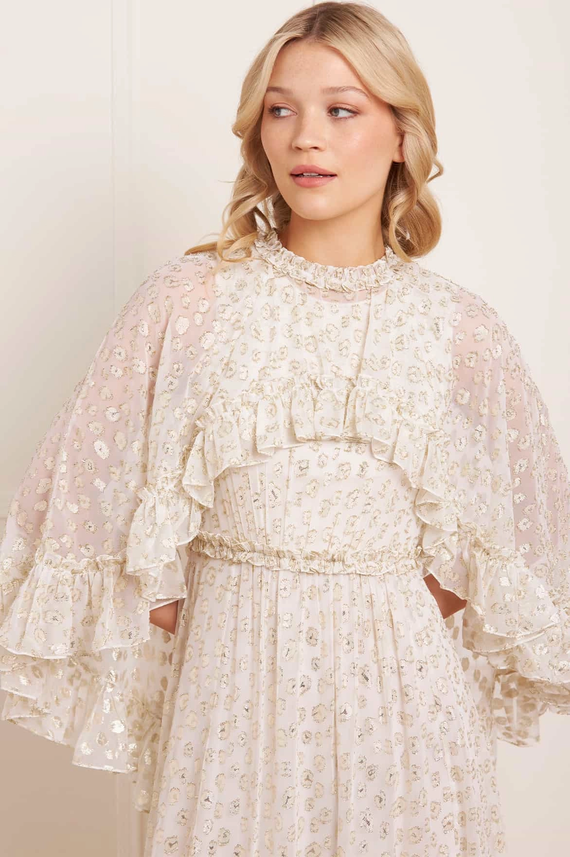 Modern-style Harper Lurex Cape Ankle Gown