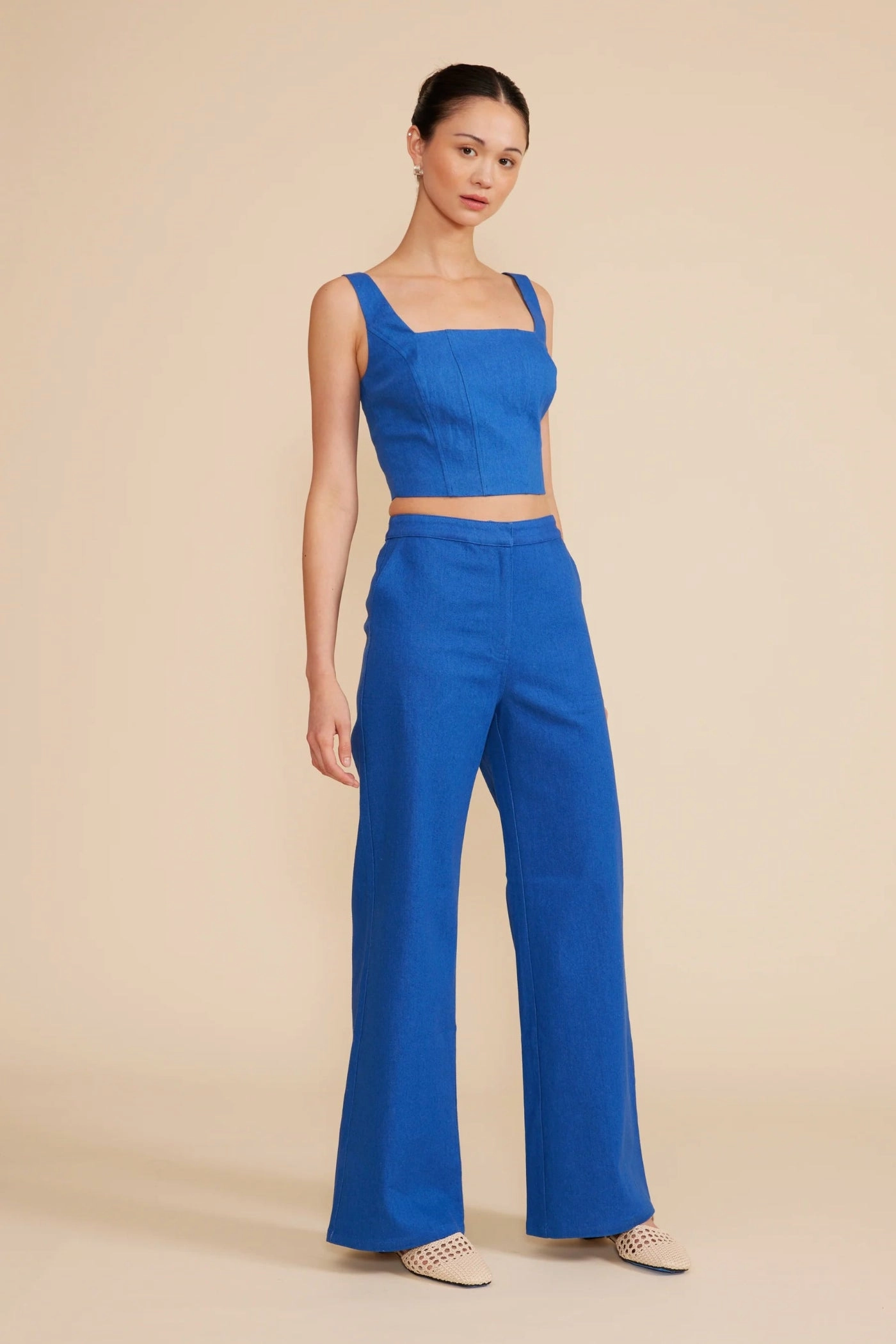 RENNA WIDE LEG BLUE PANTS Chilly Day Layers Warm design