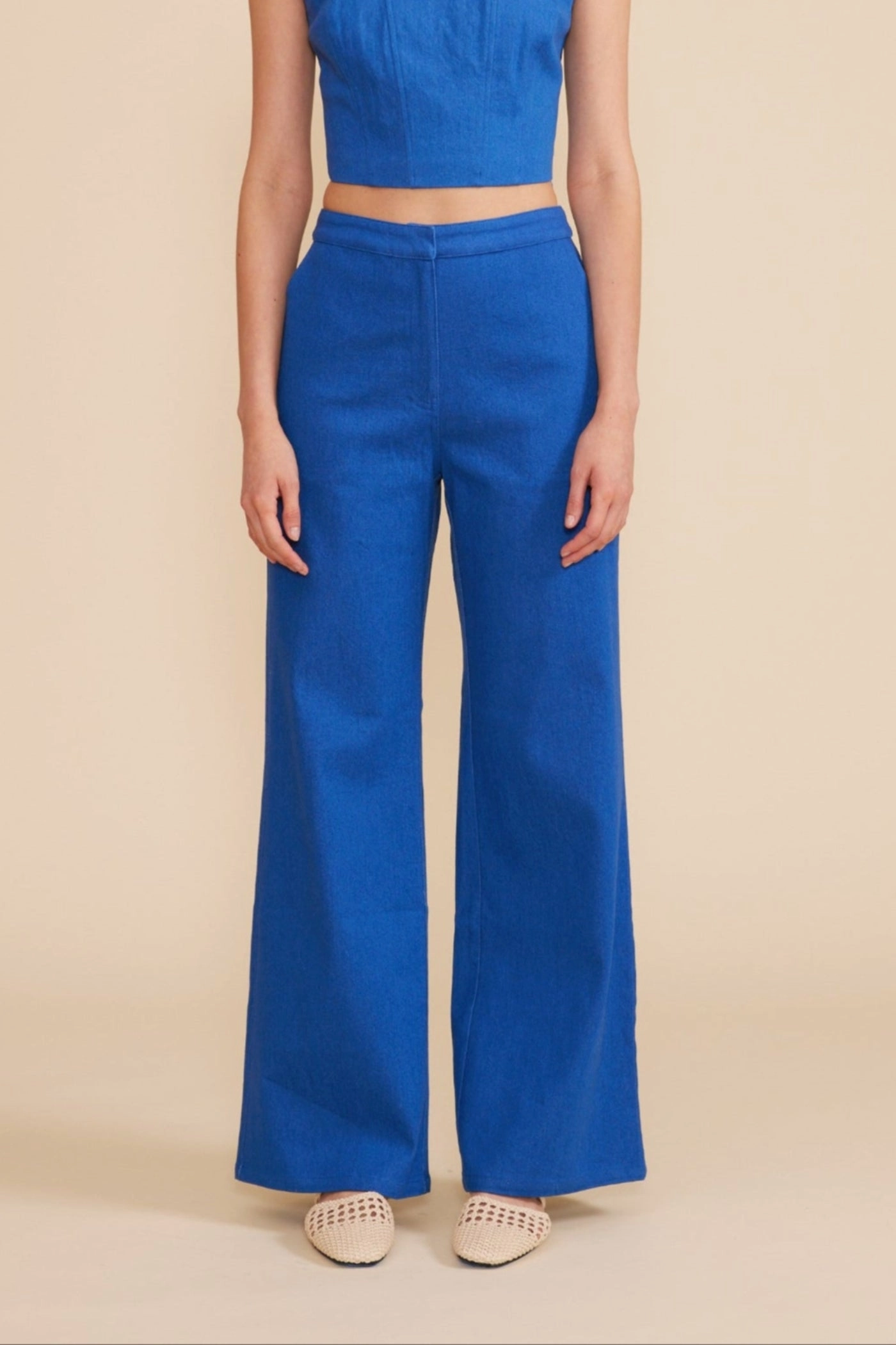 Bootcut shape SecureClosureSystem RENNA WIDE LEG BLUE PANTS