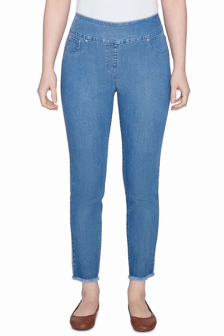 Abrasion Proof Reinforcements Pull-On Fringed Denim Ankle Pant