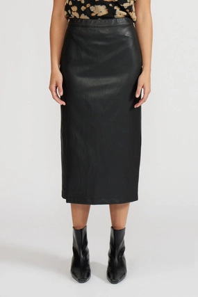 TAYLOR LEATHER MIDI SKIRT Side Pockets