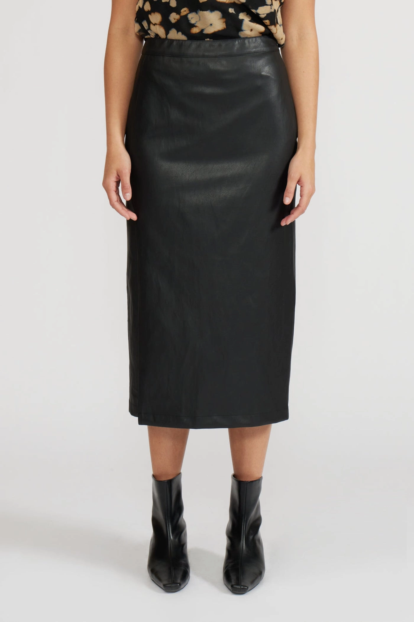 TAYLOR LEATHER MIDI SKIRT Side Pockets