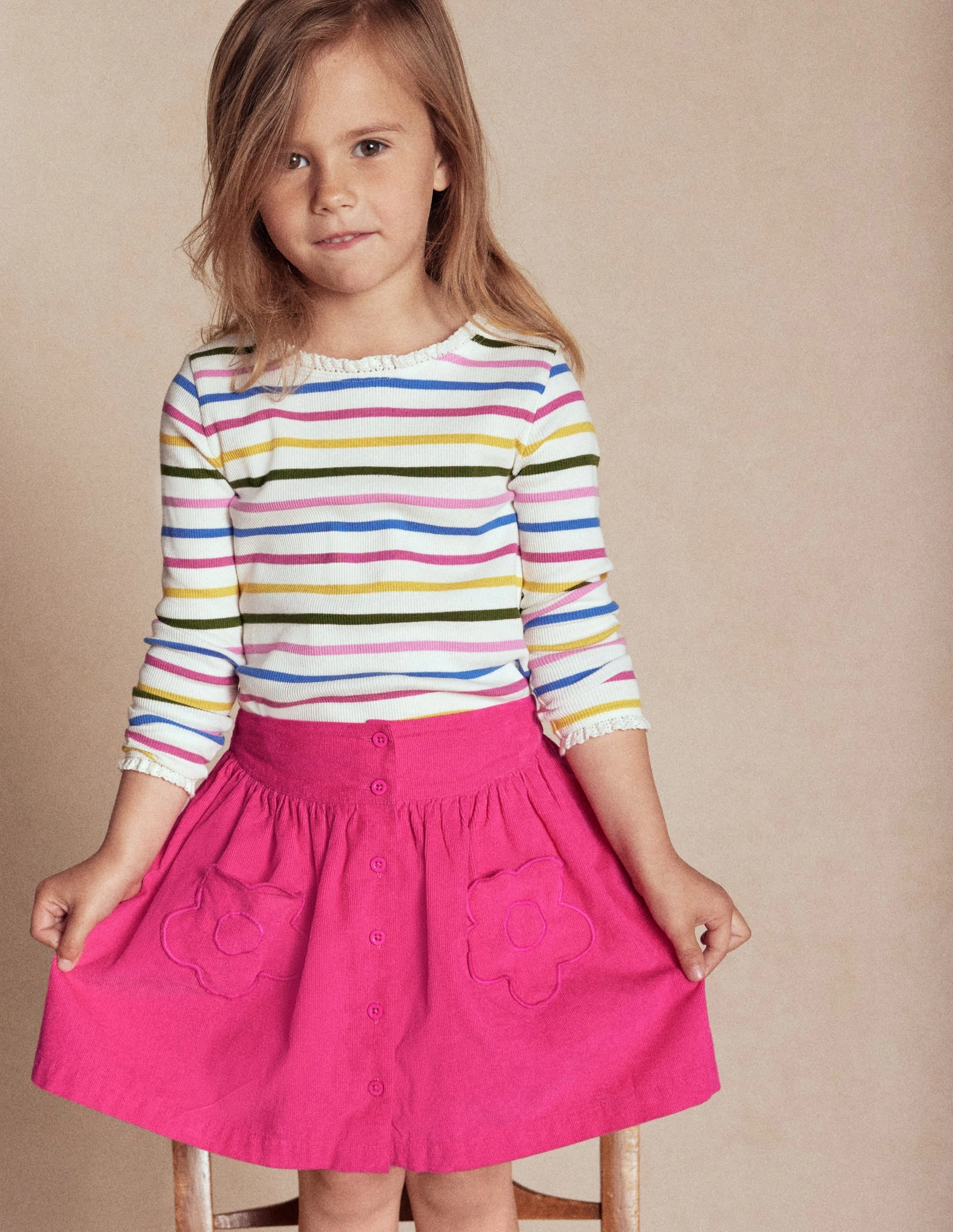 Button-through Mini Skirt-Raspberry Pink light colors High Waist