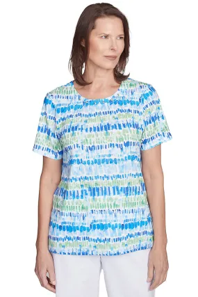 Parrot Cay Jewel Pleated Neck Tee FrayResistant Fabric Stretch Knit Material