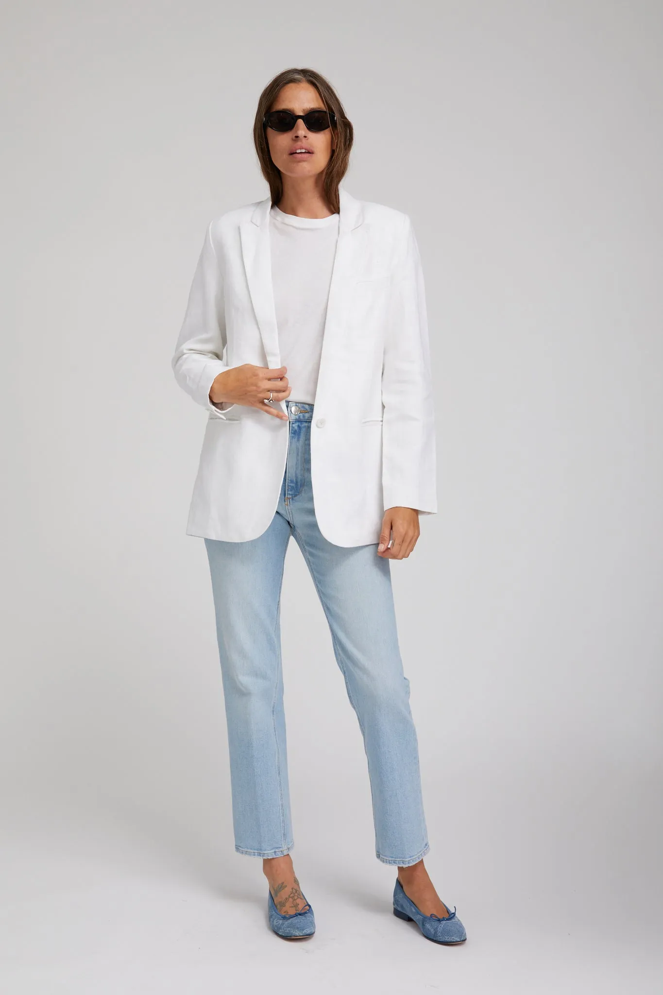 White Linen Blazer Sleek Casual