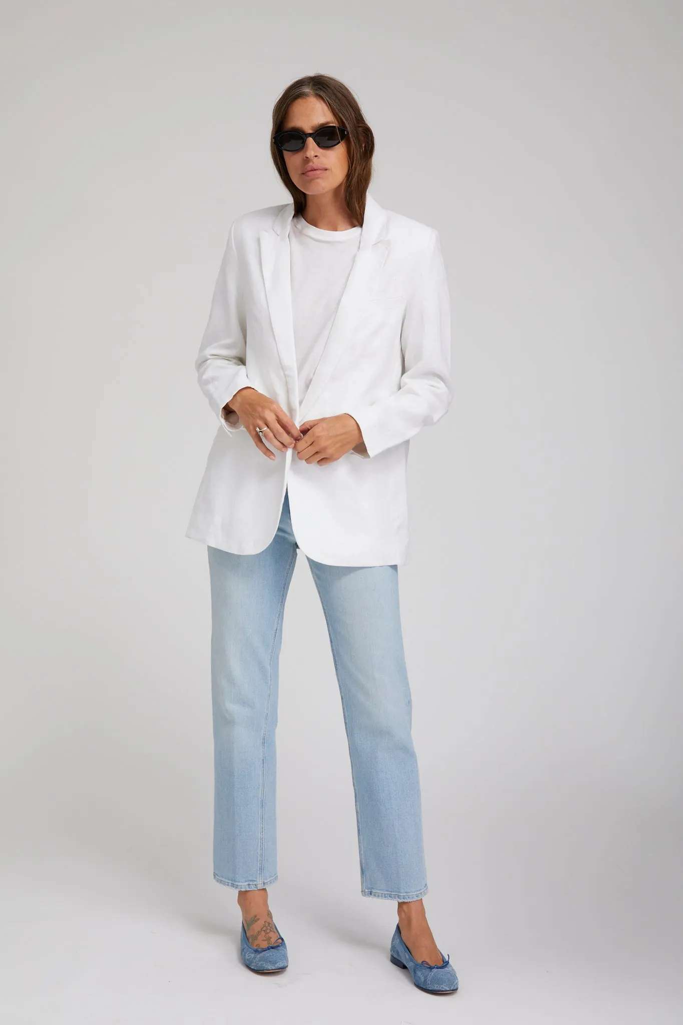White Linen Blazer ElasticWaistband Water Based Coating
