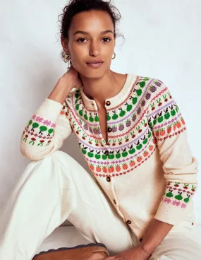 Garment Washed Modern Comforted Edie Fair Isle Cardigan-Ecru Marl, Fruit
