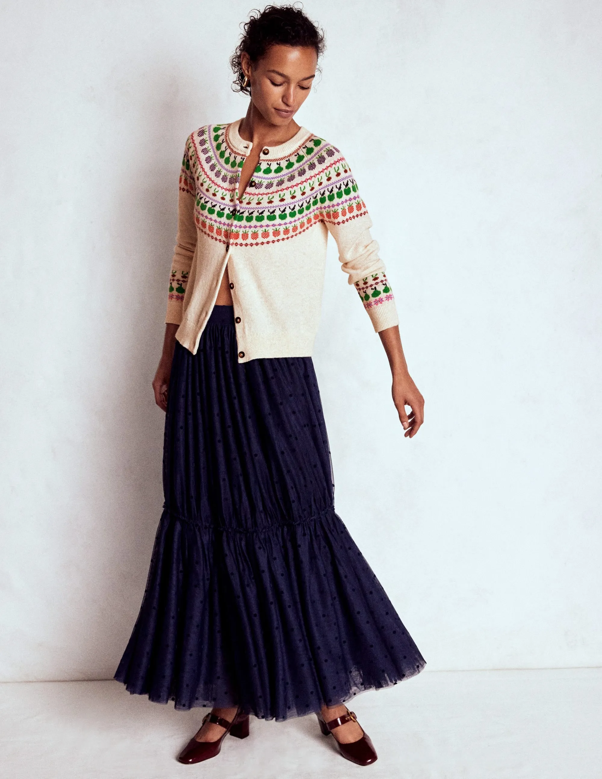 Daily Essential Edie Fair Isle Cardigan-Ecru Marl, Fruit