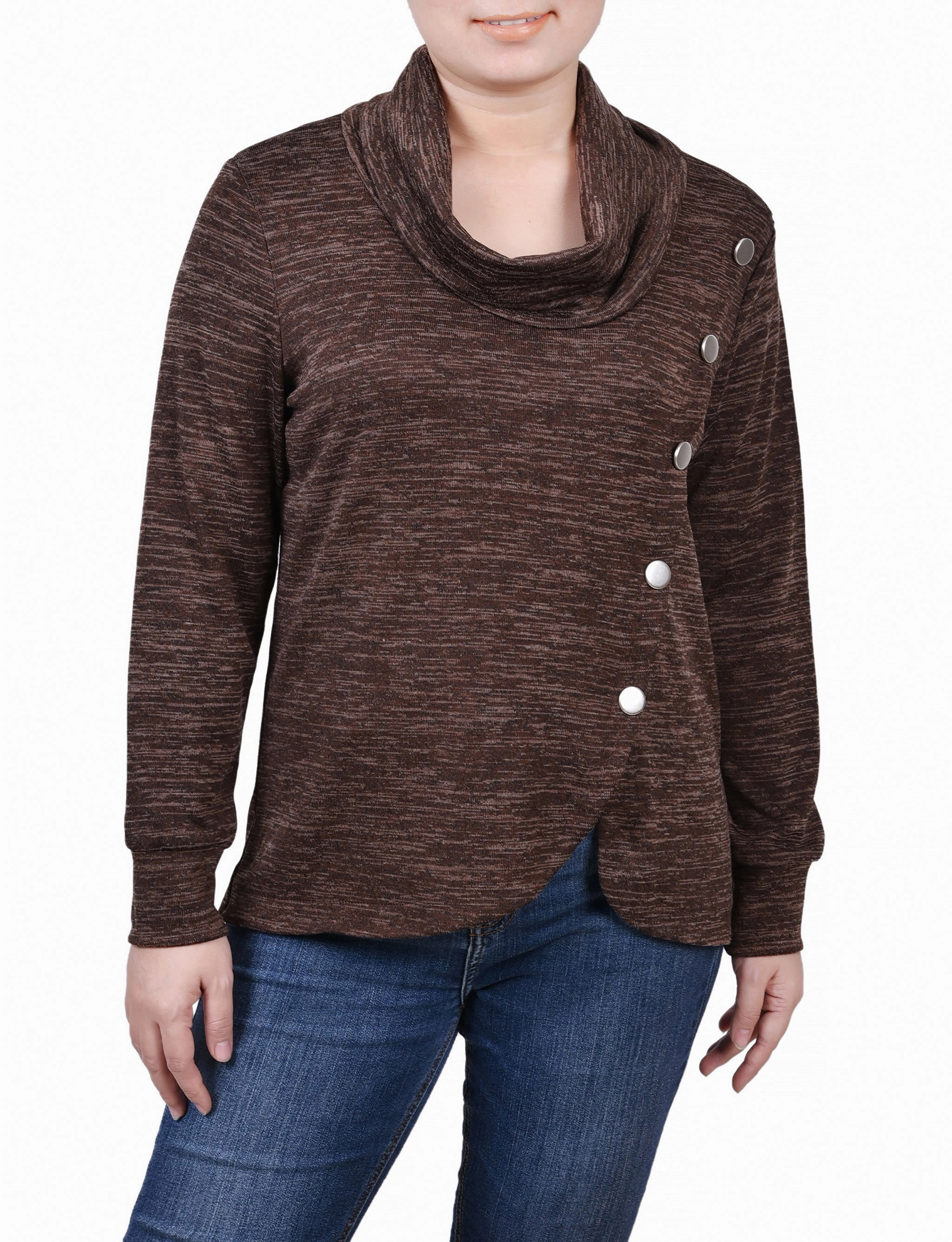Relaxed Tee Glow In The Dark Accent Trim Long Sleeve Overlapping Cowl Neck Top