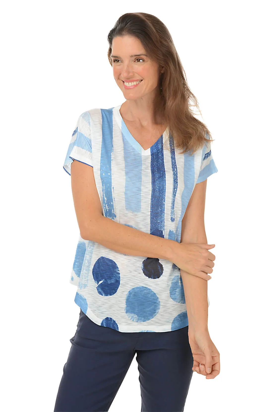 Stretch Waistband Design Petite Sandra Short Sleeve Slub Knit Top